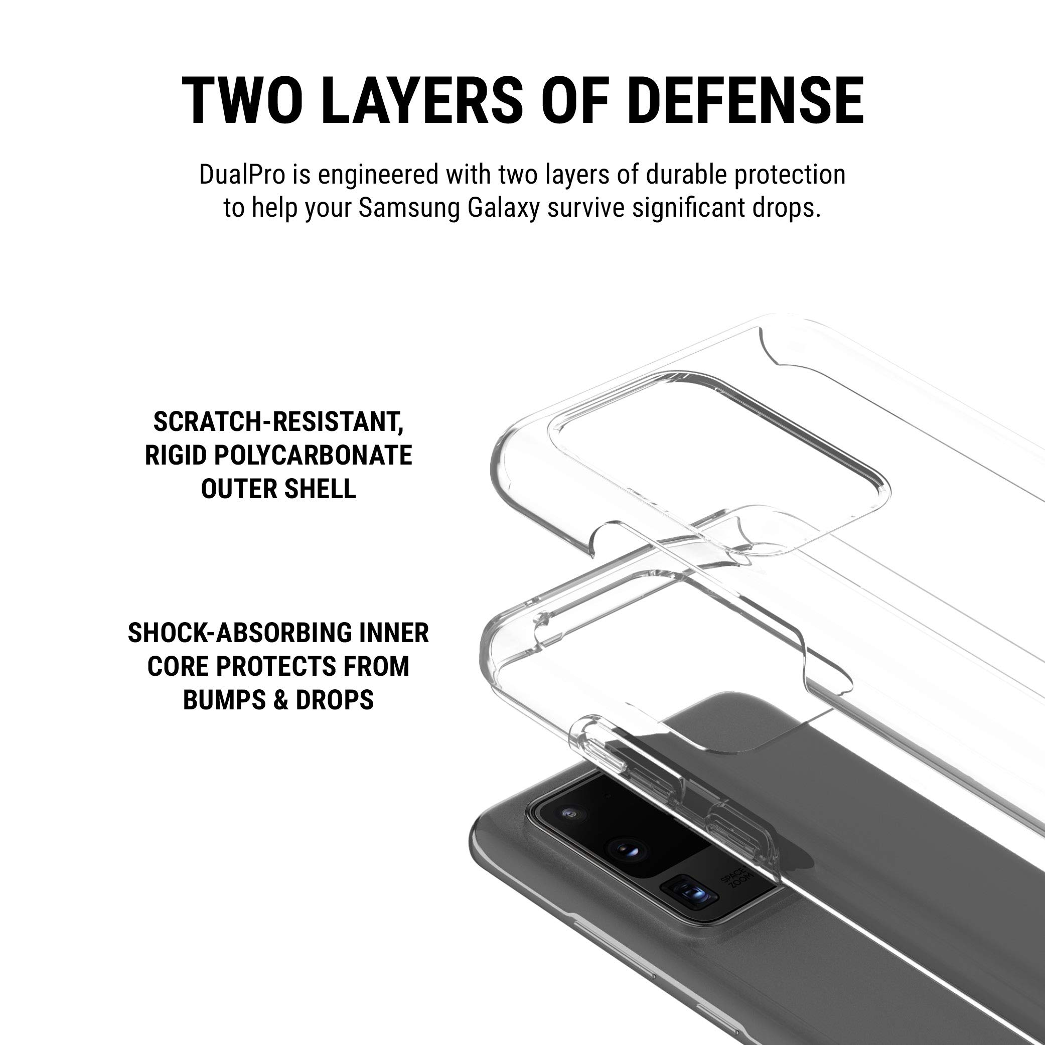 Incipio DualPro Shock-Absorbing Case for Samsung Galaxy S20 Ultra 5G - Samsung Certified Transparent Protective Cover [Qi Wireless Charging Compatible] - Durable Phone Case for Work, Travel & Outdoor Activities - Model SA-1039-CLR