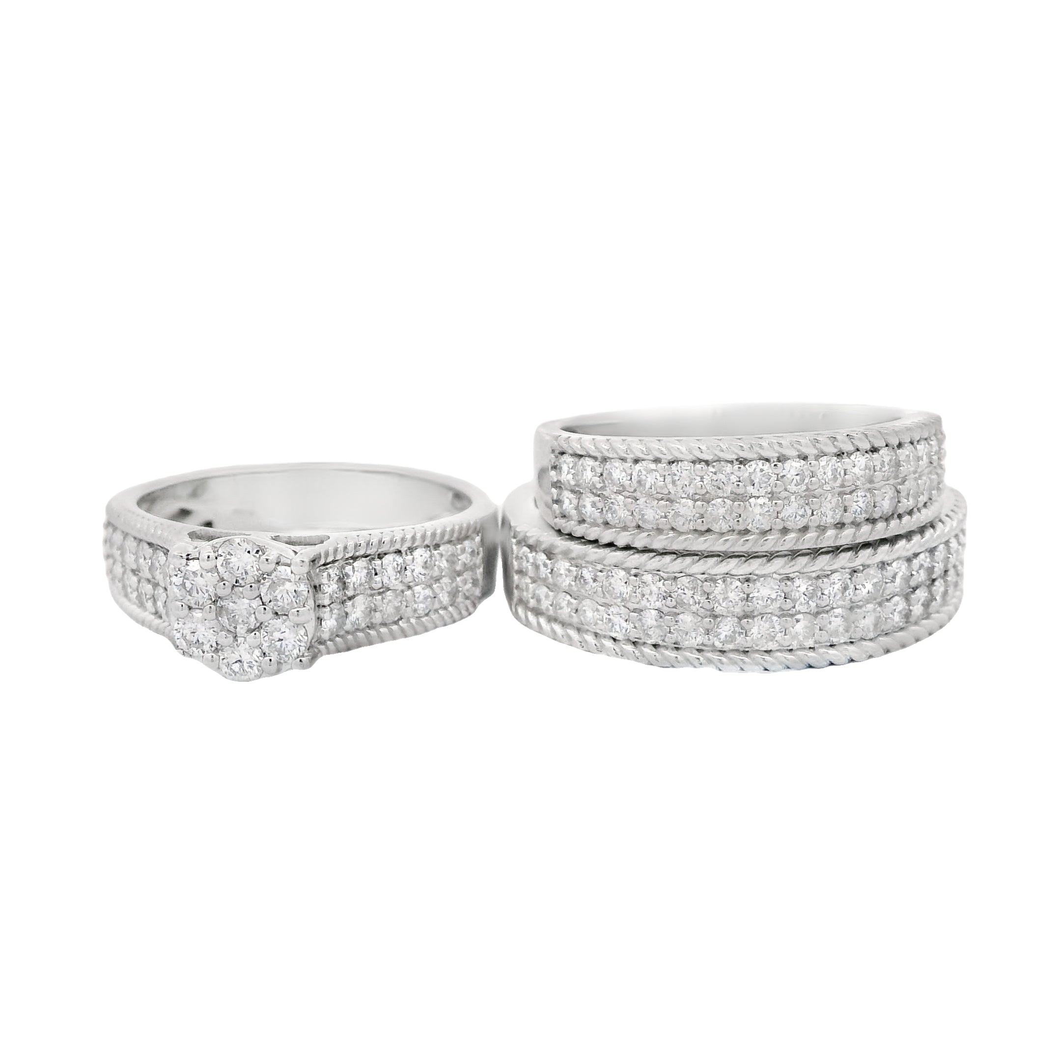 14K White Gold Trio Diamond Stackable Rings Set - Classic Elegant Wedding Band for Women | Perfect for Engagement, Anniversary & Everyday Wear | JTJ™