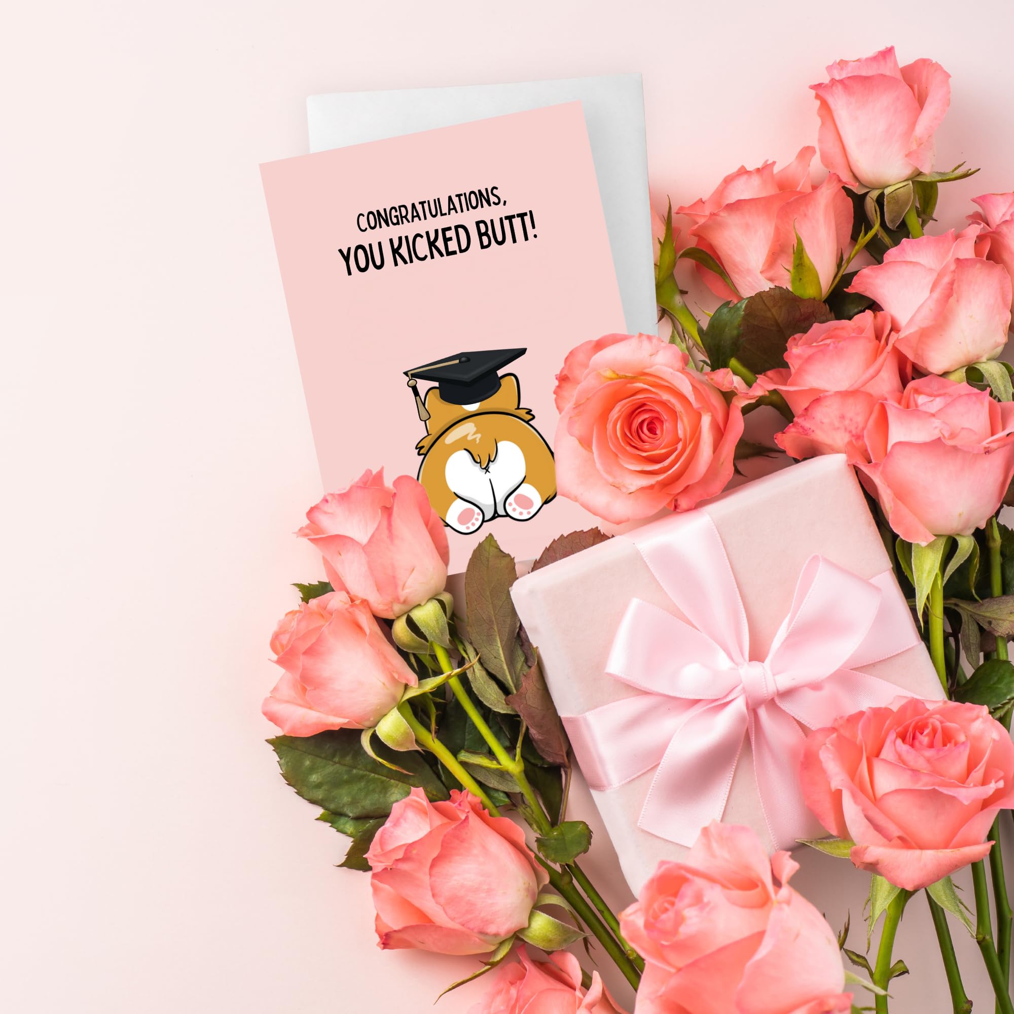 Funny Graduation Card for Him/Her - Congratulations Grad Card for Students, Son, Daughter - College High School University Greeting Cards (You Kicked Butt! Corgi Dog Design) - Perfect for Graduation Parties, Gifts & Celebrations