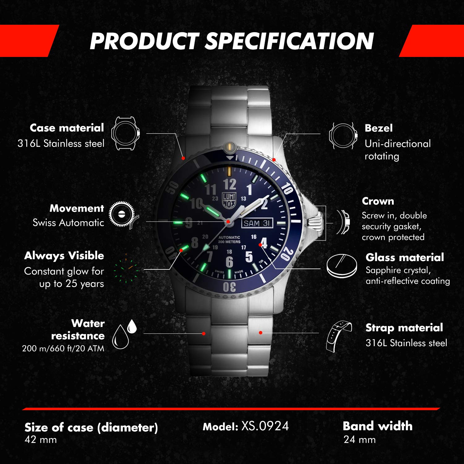 Luminox Men's 0920 Series Sea Sport Timer Automatic Dive Watch - Waterproof, Durable for Scuba Diving, Swimming & Outdoor Adventures