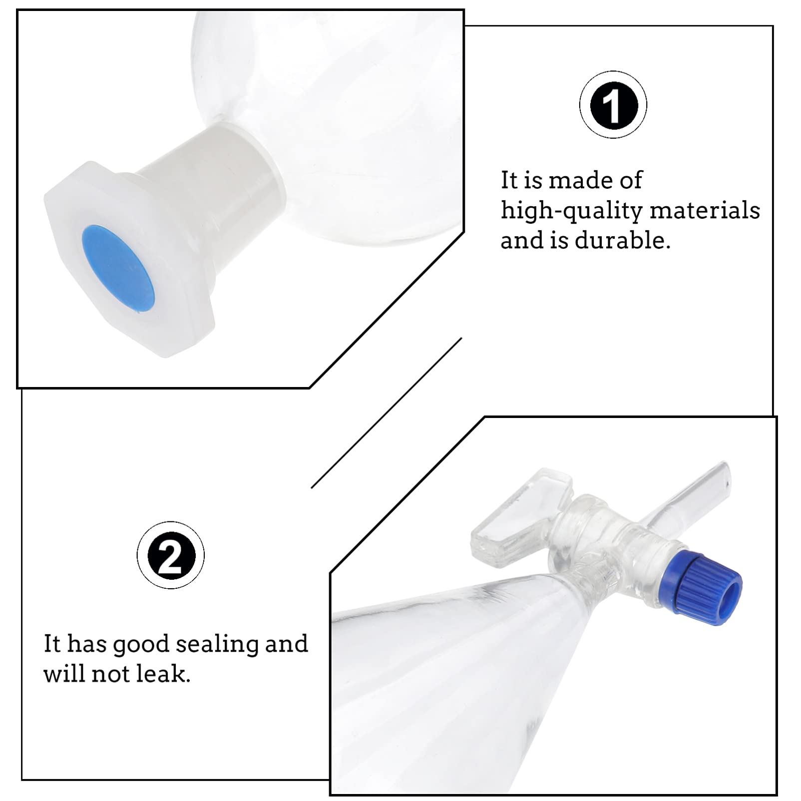 Borosilicate Glass Separatory Funnel 125ml - Heavy Wall Conical Flask Funnel with 24/40 Joints & PTFE Stopcock for Essential Oil Distillation, Lab Chemistry Experiments, and Liquid Separation