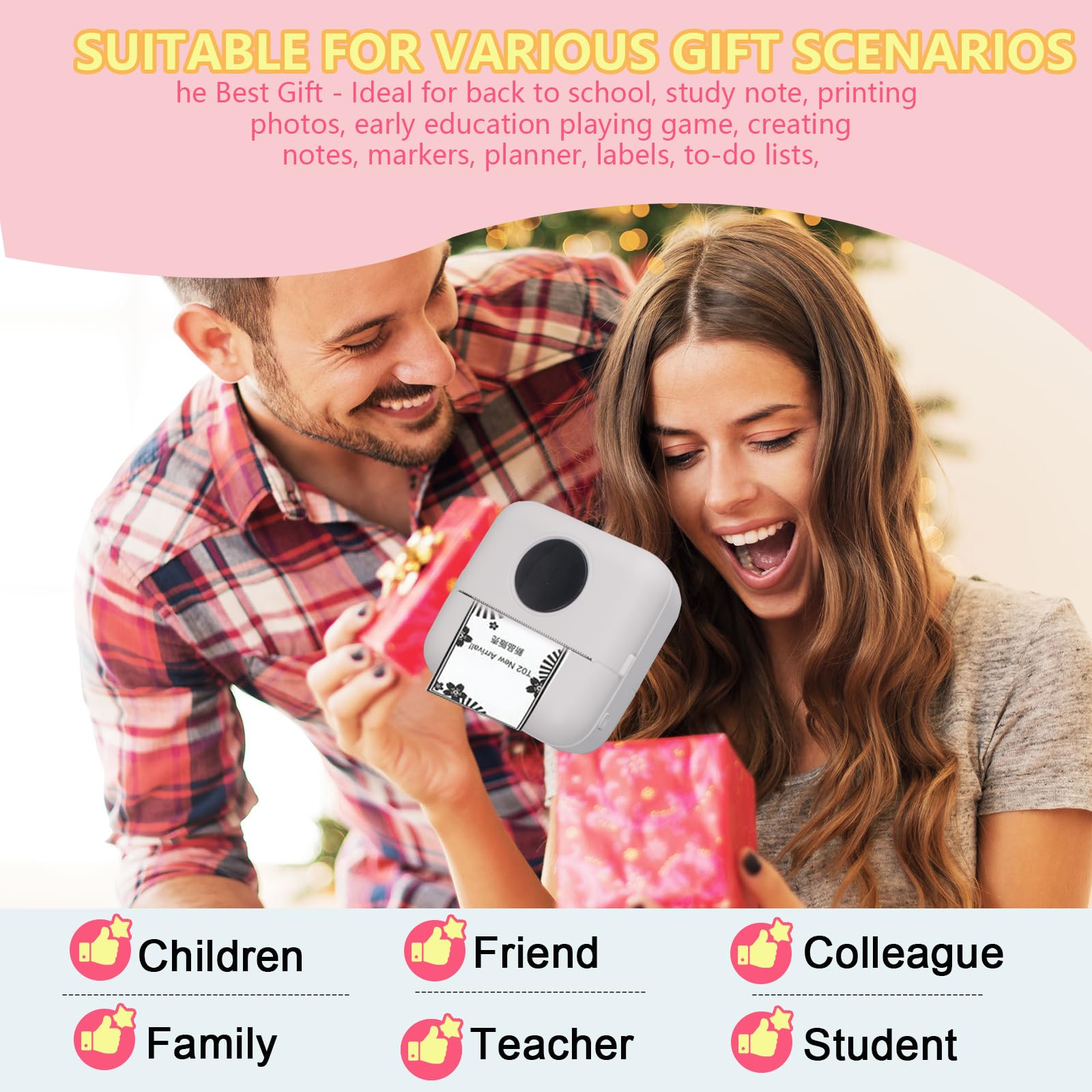 BRONA Notebuddy Mini Portable Bluetooth Thermal Printer - Wireless Inkless Pocket Printer for iOS & Android with 5 Thermal Paper Rolls - Perfect for Journaling, DIY Scrapbooking, Travel Notes, Shopping Lists, Labels & Memos - Compact Receipt Printer for Home, Office & On-the-Go Use