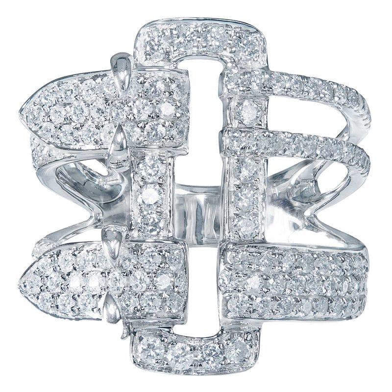18K White Gold Diamond Buckle Ring for Women - Elegant Contemporary Jewelry for Engagement, Wedding, and Special Occasions