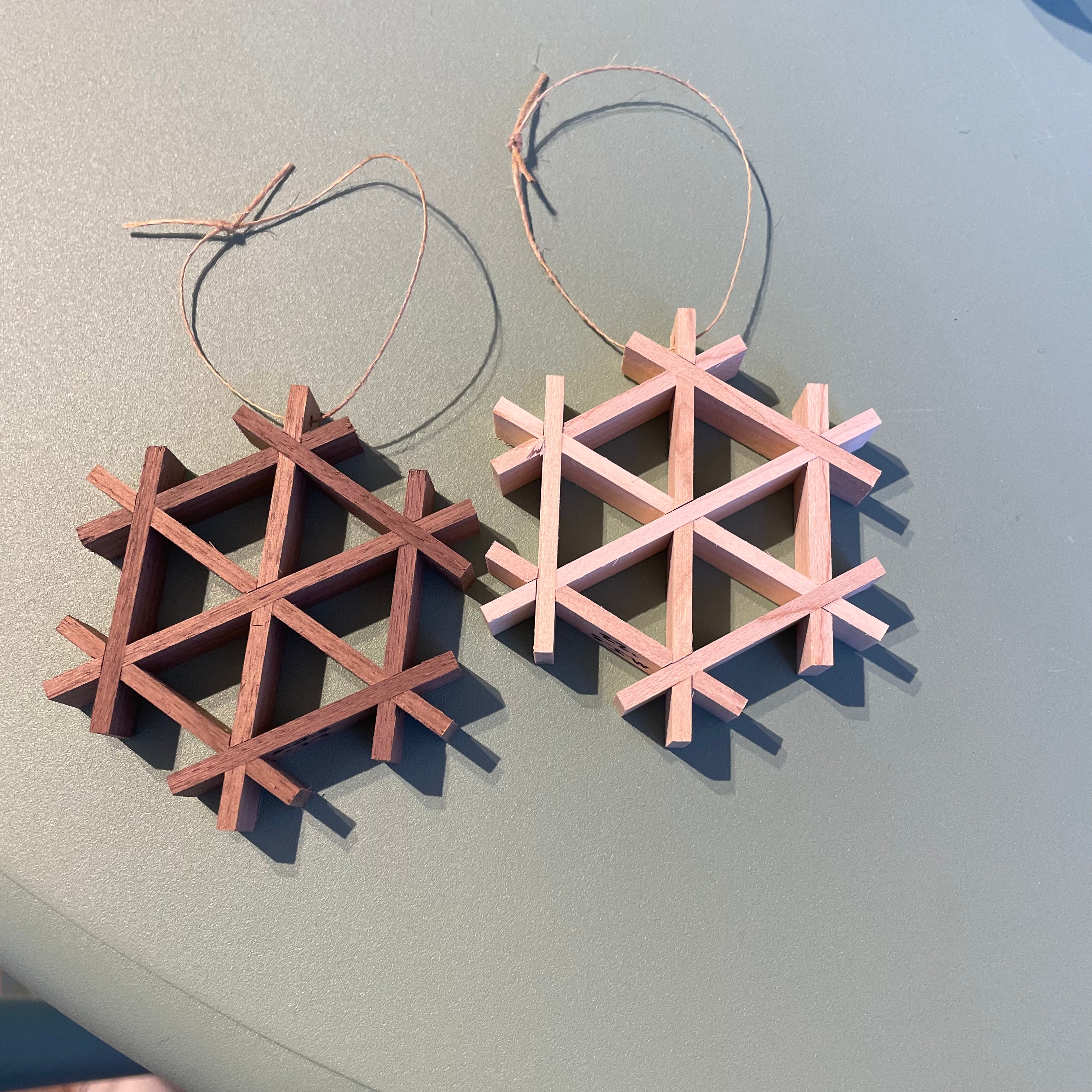 Handmade Wooden Snowflake Kumiko Ornament - Japanese Woodworking Art - Christmas Tree Decoration & Home Décor Gift