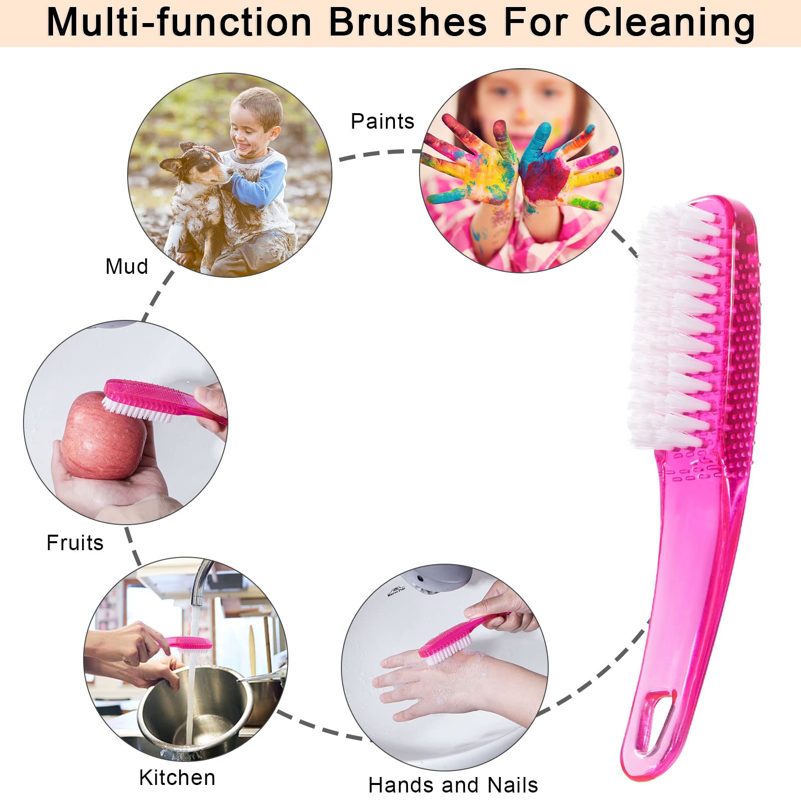 2 Pack Long Handle Nail Cleaning Brushes - Non-Slip Grip for Fingernails & Toes, Pedicure Scrubber for Men & Women (Hot Pink) - Perfect for Home Manicure, Salon Care & Travel Hygiene Essentials