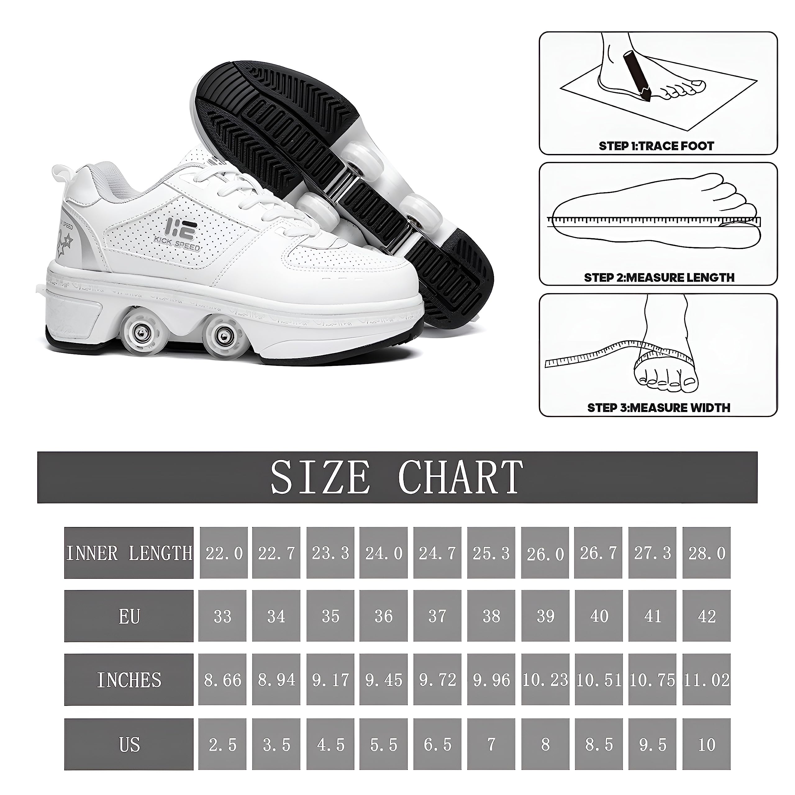 2-in-1 Roller Skates Shoes with Retractable 4 Wheels & Pop-Out Design - Adjustable Kids Skate Shoes for Boys & Girls - Perfect for Outdoor Sports, Skating Rinks & Birthday Gifts