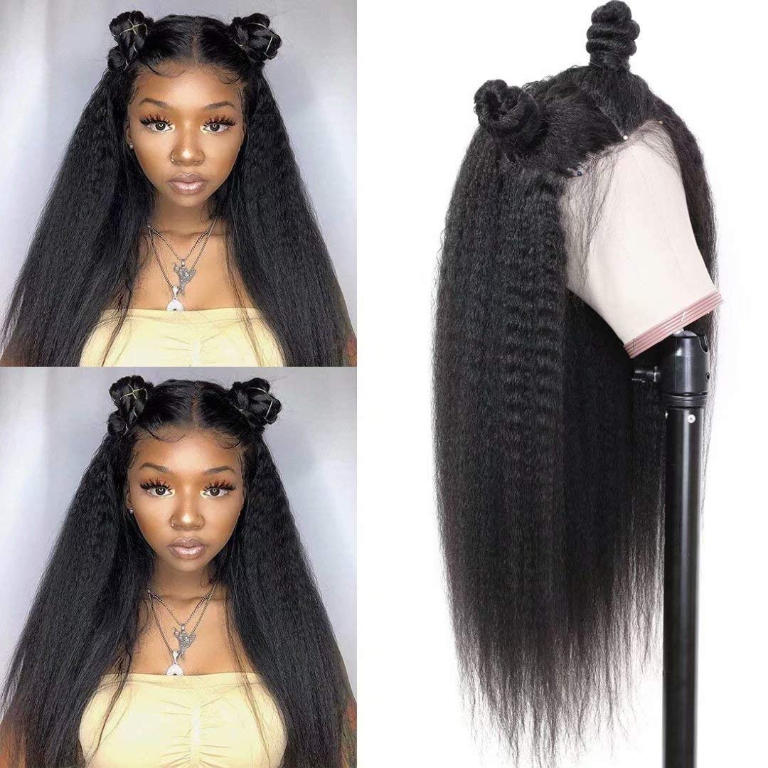 13x4 Lace Front Wigs Human Hair - Pre Plucked Bleached Knots with Baby Hair | 10A Brazilian Virgin Human Hair Wigs for Black Women | Small Cap Fake Scalp Natural Black Kinky Straight No Shedding 130% Density 20