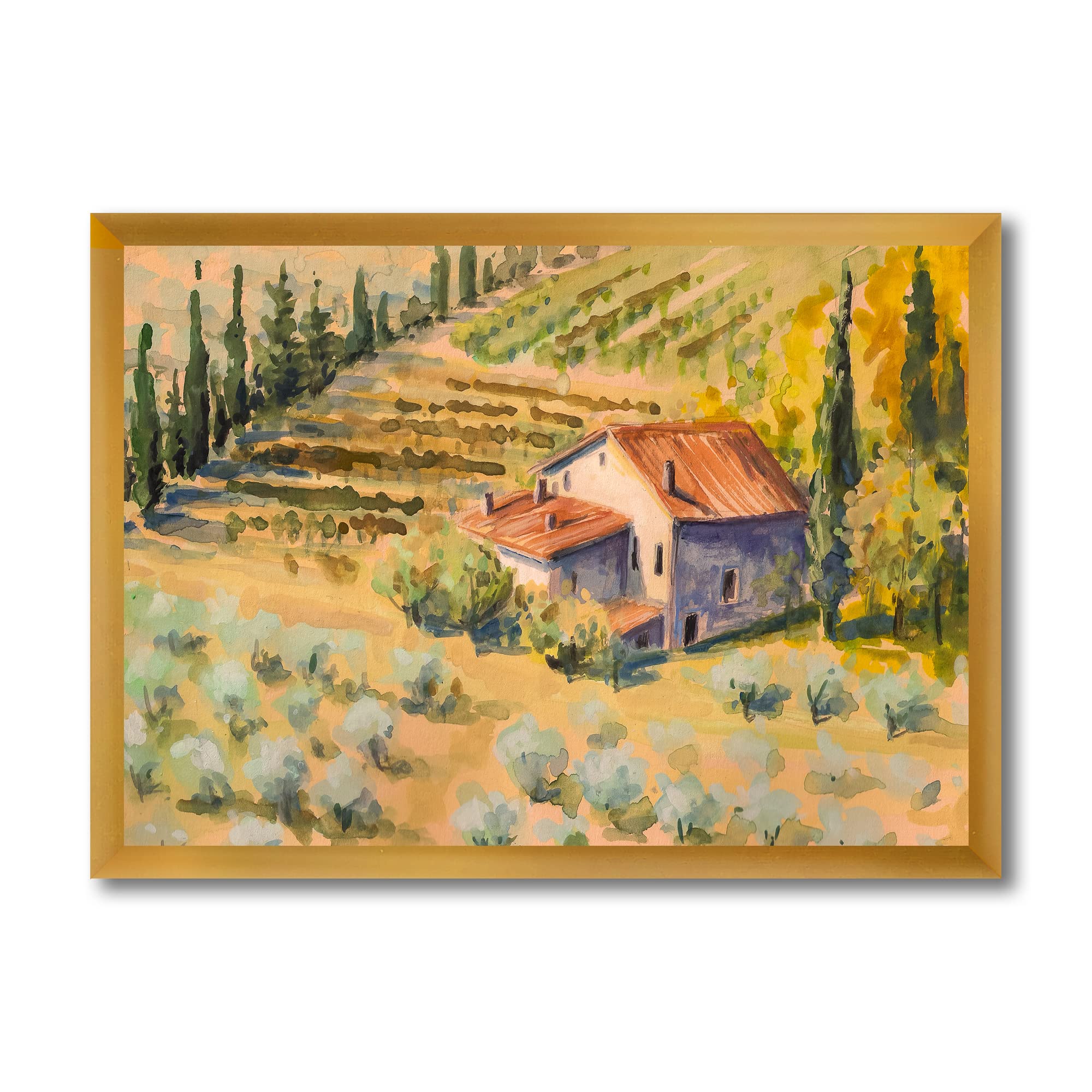 DesignQ Little Farm In Countryside Framed Wall Art - Rustic Country Farmhouse Decor for Living Room, Bedroom & Kitchen