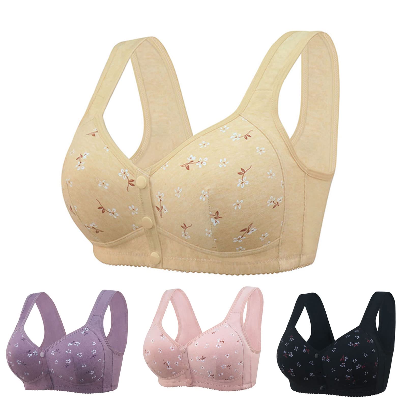 Lisa Charm Daisy Bras Front Snaps - Wireless Front Closure Sports Bra for Women, Comfortable Easy Snap Button Design for Yoga, Gym & Everyday Wear