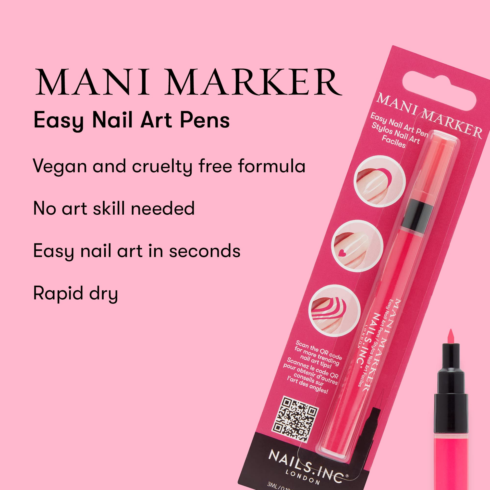 Nails.INC Bubblegum Pink Mani Marker Nail Art Pen - Quick Dry, Long Lasting Nail Polish Pen for Easy At-Home Manicures & Nail Art Designs | Perfect for Parties, Weddings & Everyday Wear