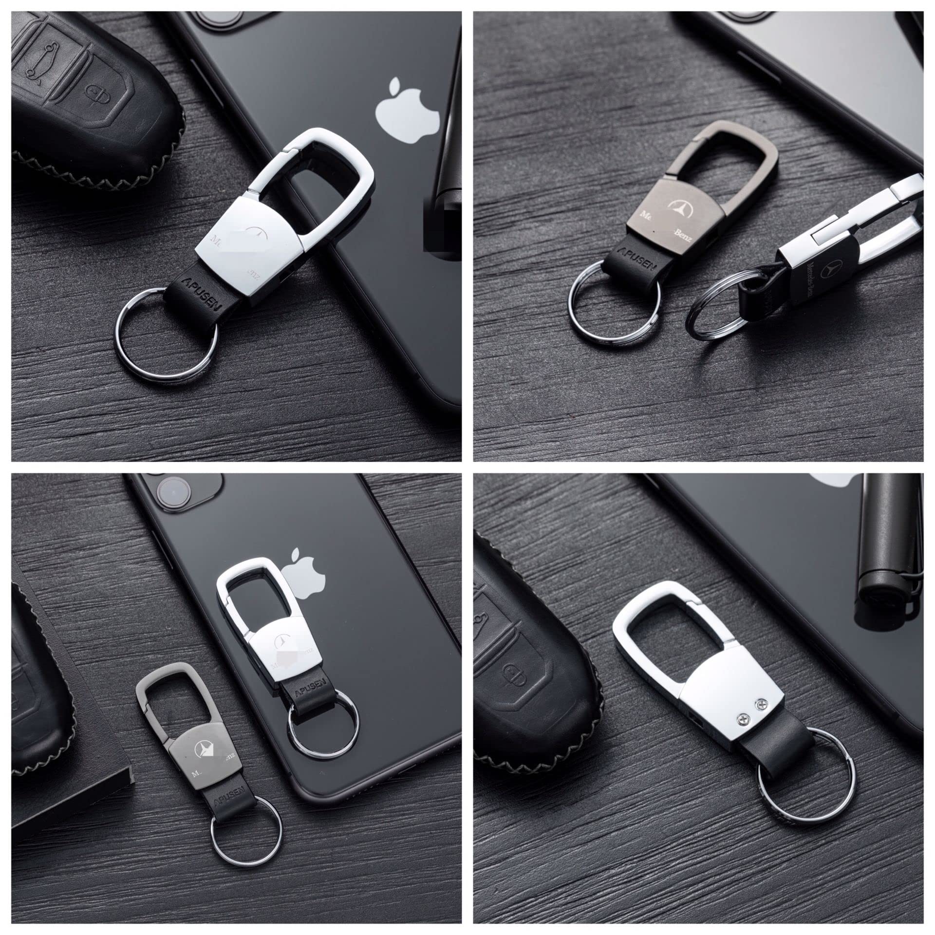 Premium Laser Engraved Keychains for Mercedes Benz, AMG, Audi & Lincoln - Genuine Leather Key Chain with Detachable Key Ring - Perfect for Car Enthusiasts & Luxury Gift Giving