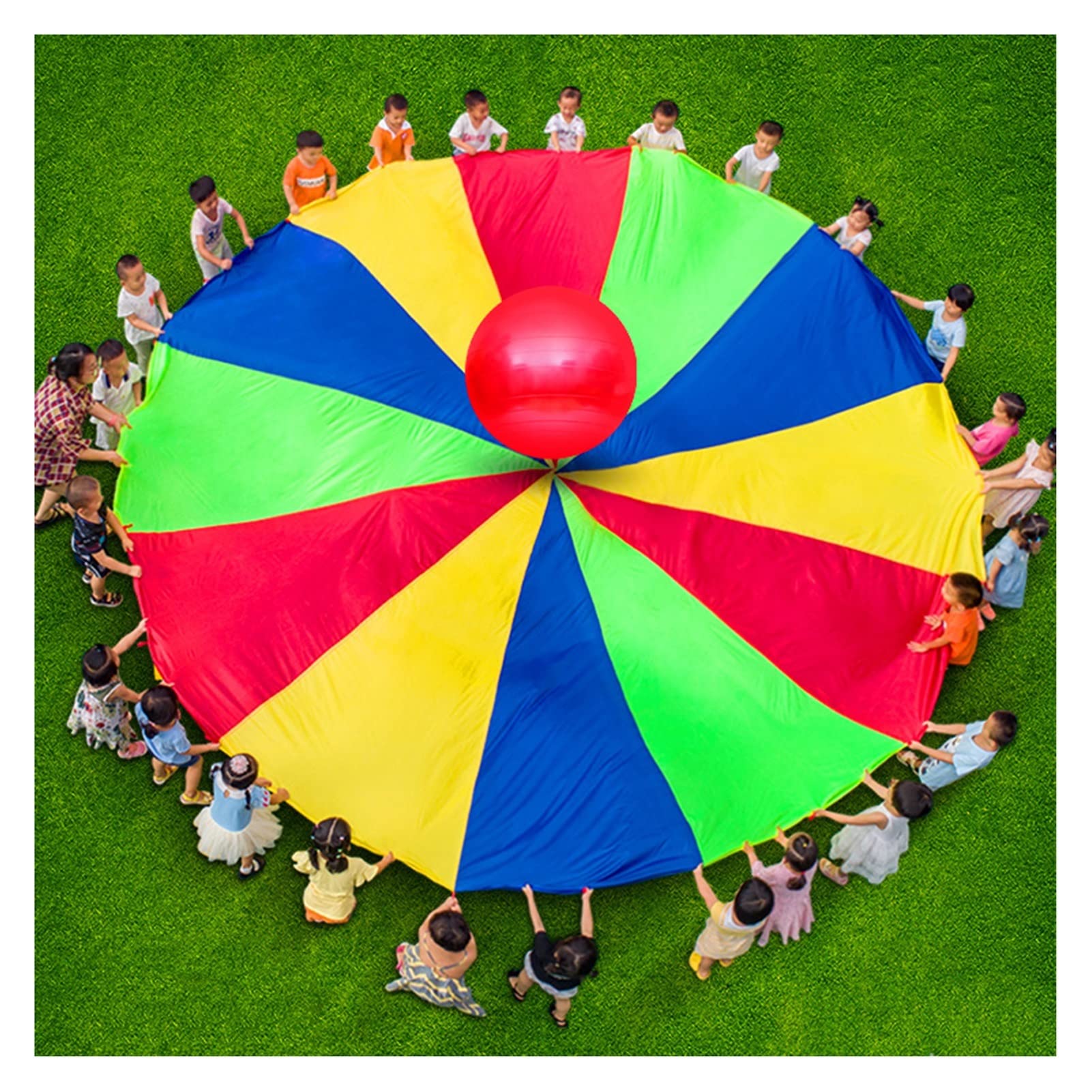 **Rainbow Play Parachute with Balance Ball - 9m Diameter Outdoor Lawn Game for Kids & Adults - Team Building Toy for Parks, Schools, and Backyard Fun**