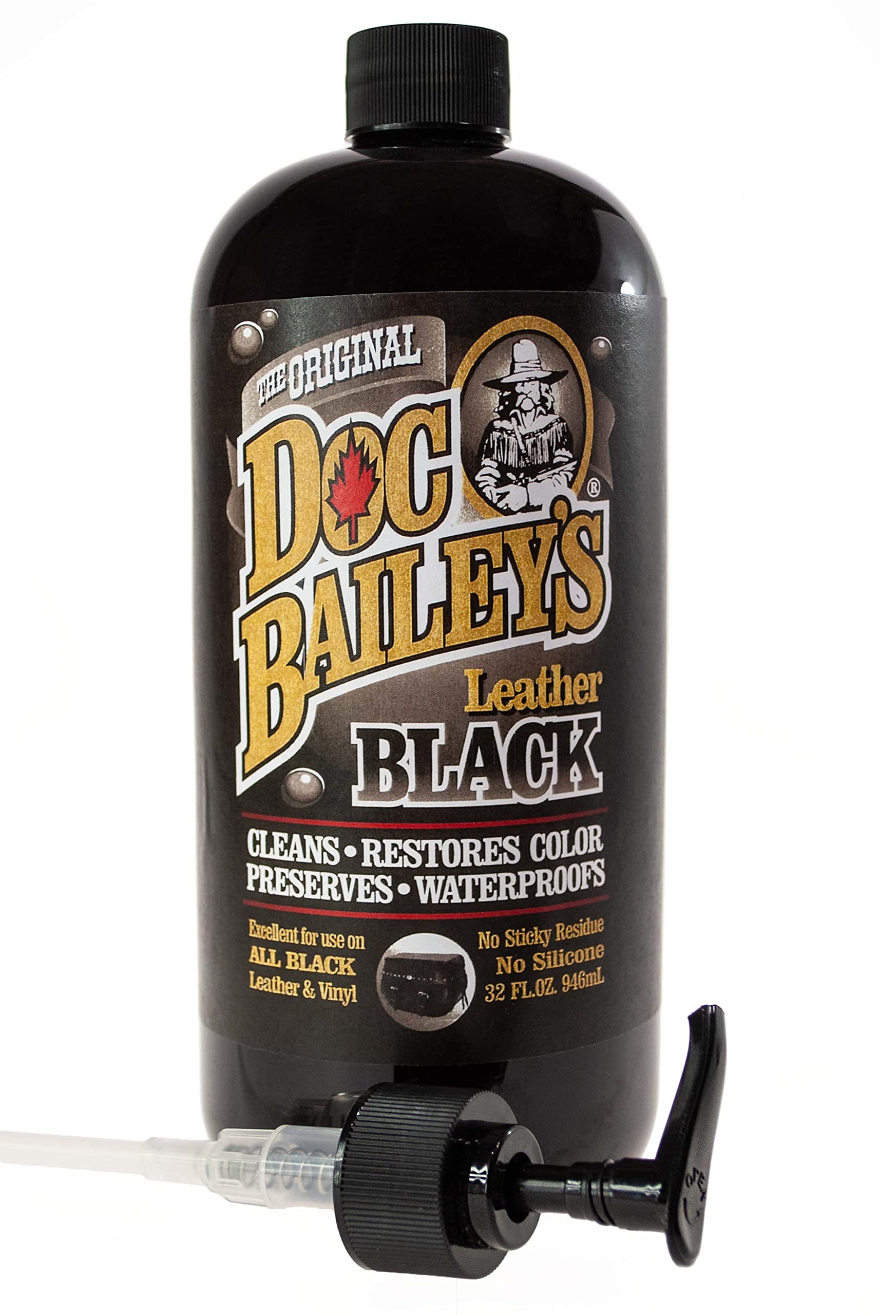 Premium All-in-One Leather Cleaner, Conditioner & Protector - Doc Baileys Leather Black Care for Cars, Motorcycles, Horse Tack & Home Decor | 32oz Bottle | Waterproof & Restores Leather | Ideal for Auto Seats, Saddles, Furniture & Accessories