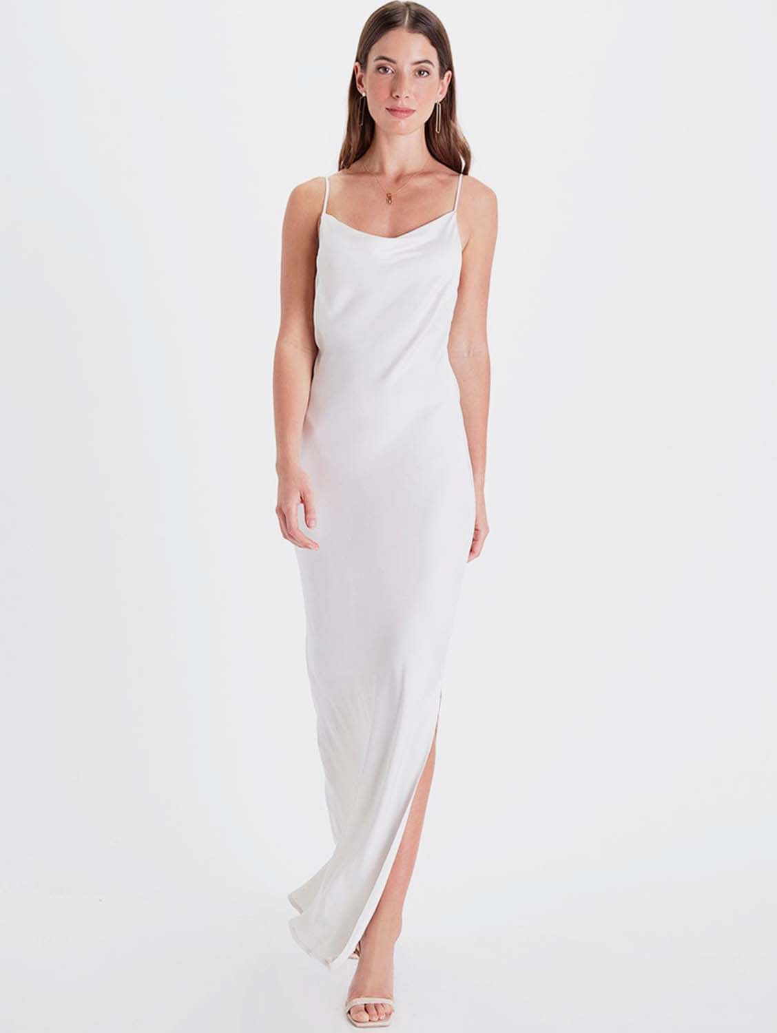 Elegant Cowl Neck TENCEL™ Modal Vegan Maxi Dress - Snow White | Sustainable Eco-Friendly Women's Formal Gown for Weddings, Parties & Special Occasions