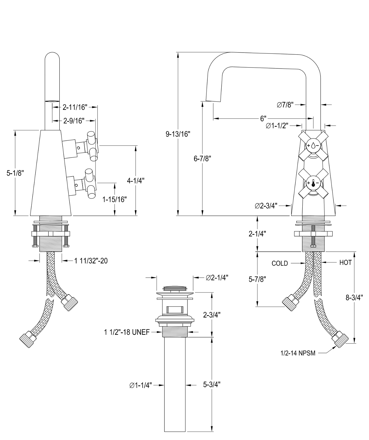 Constantine Two Handle 1 Hole Deck Mount Bathroom Faucet with Push Pop Up