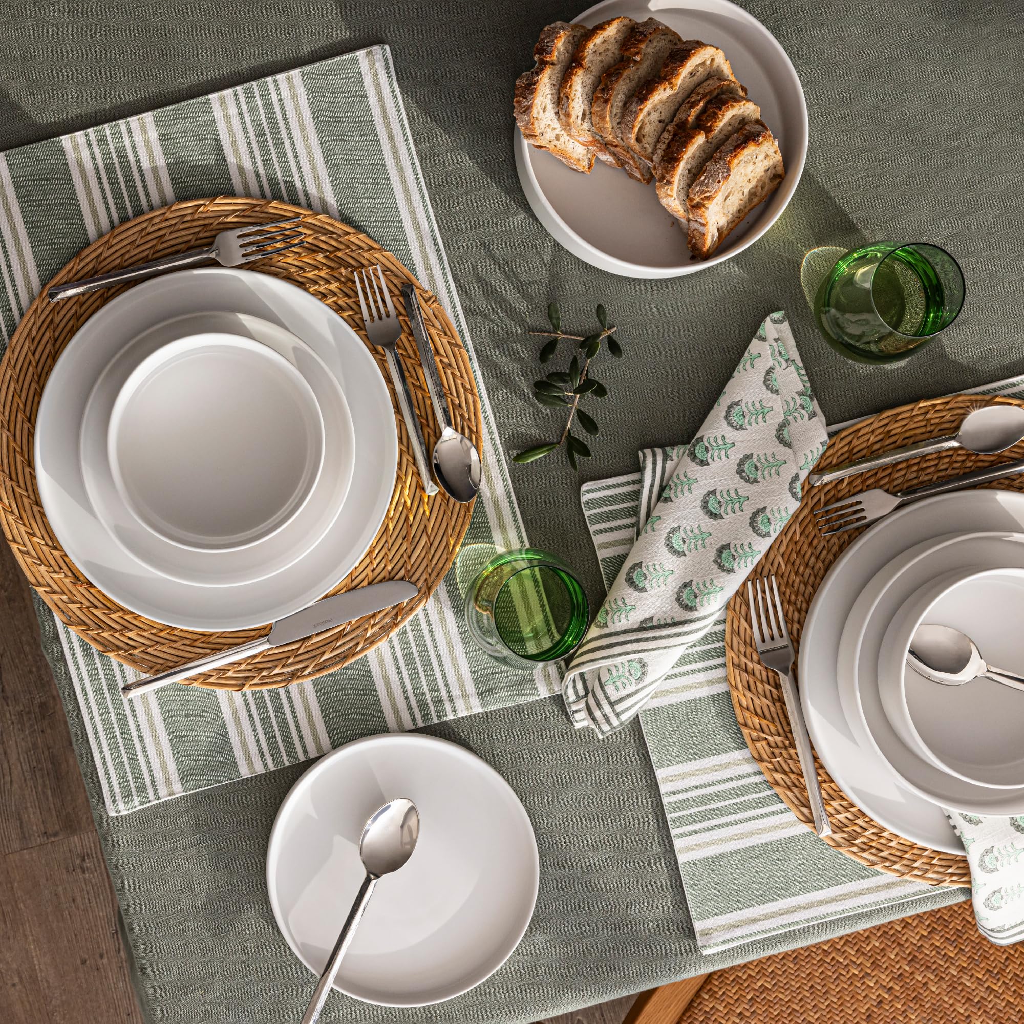 16-Piece Stackable Stoneware Dinnerware Set - Includes 4 Dinner Plates, 4 Salad Plates, 4 Cereal Bowls & 4 Soup Bowls - All-Occasion White Dish Set for Everyday Dining & Entertaining - Durable Semi-Matte Finish for Family Meals, Dinner Parties & Restaurant-Style Serving