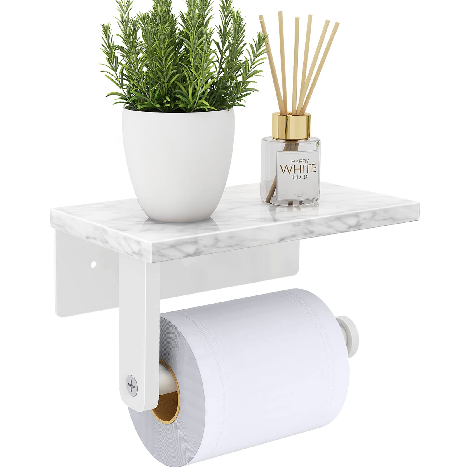 Natural Marble Toilet Paper Holder with 304 Stainless Steel Screw - Wall Mounted Bathroom Tissue Roll Dispenser for Washroom - Elegant White Finish | Perfect for Modern Homes, Apartments & Luxury Bathrooms