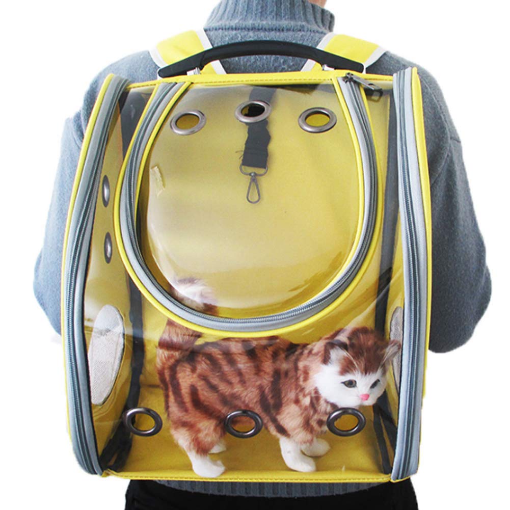 **Clear Pet Carrier Backpack for Cats & Small Dogs - Bubble Travel Backpack, Waterproof Space Capsule Carrier for Hiking, Walking, Outdoor Adventures & Airplane Travel - Yellow**