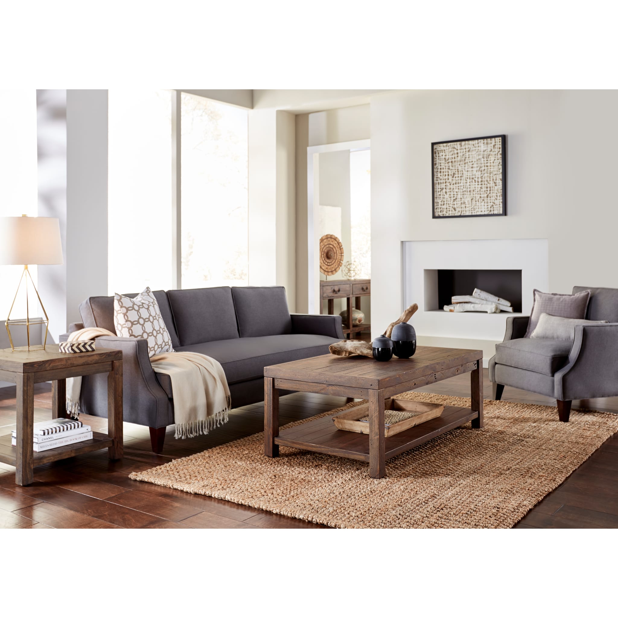 Reclaimed Wood Rectangular Coffee Table - Rustic Smoky Taupe Finish for Living Room, Lounge & Farmhouse Decor