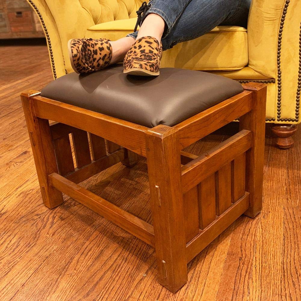 Handcrafted Mission Oak Foot Stool with Wide Walnut Spindles - Perfect for Living Room, Bedroom & Home Office Comfort