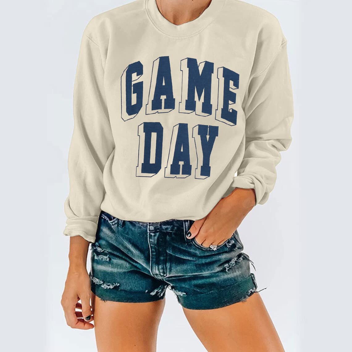 Women's Football Fan Game Day Sweatshirt - Letter Print Long Sleeve Casual Top for Tailgating, Watch Parties & Game Day Outfits