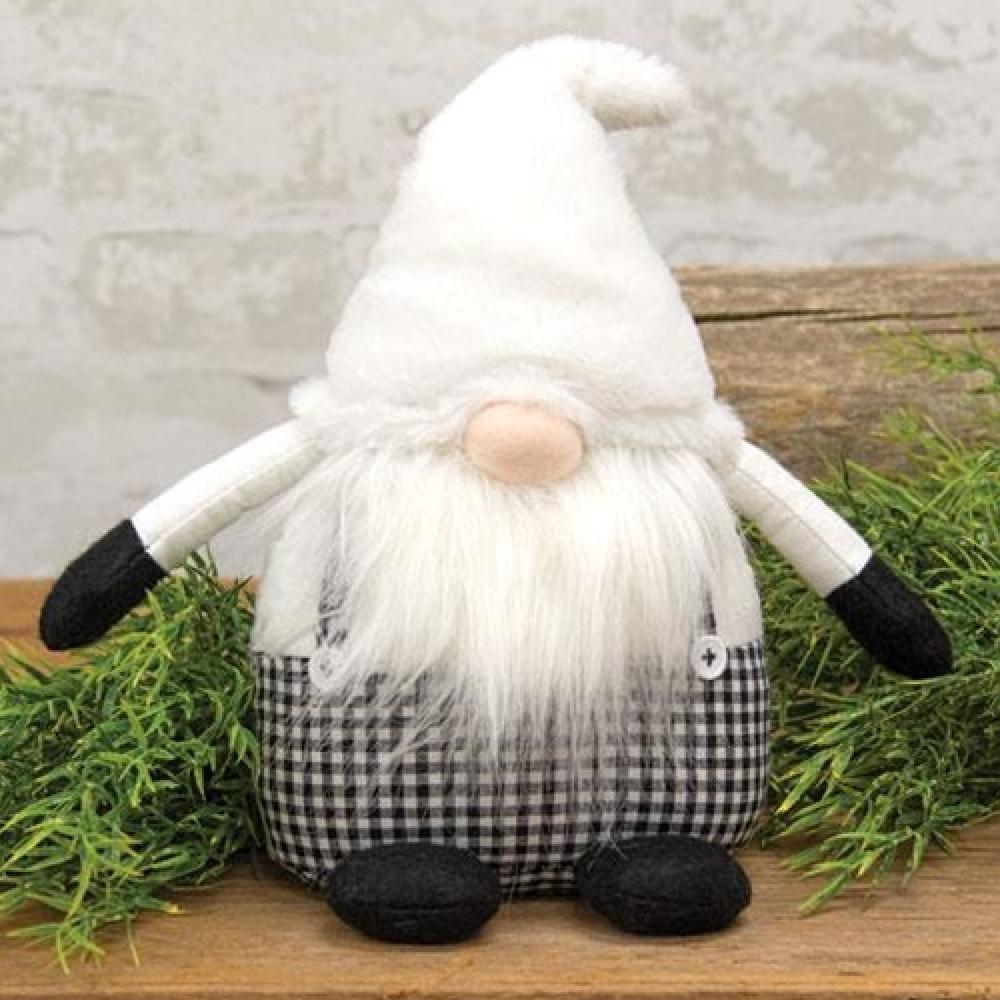 Black and White Buffalo Check Chubby Sitting Gnome Statue - Cute Garden Decor for Outdoor and Indoor Use - Perfect for Patio, Lawn, and Home Decoration