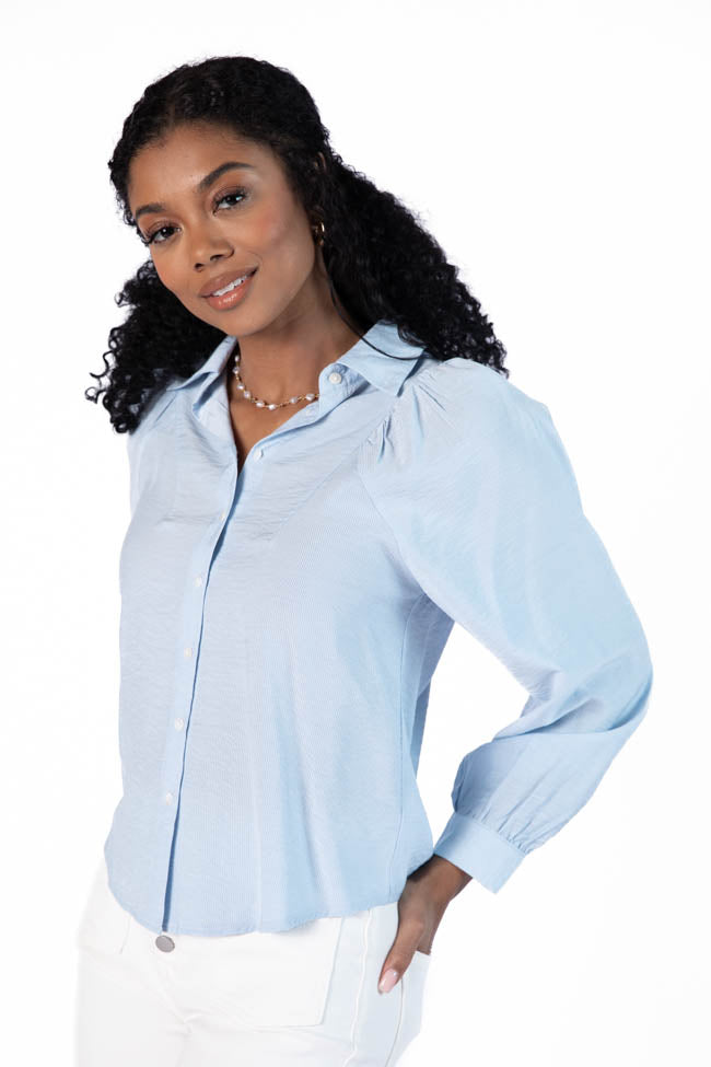 Classic Blue Button-Down Blouse for Women | Basic Foundation Shirt | Office Wear & Casual Outfits | Final Sale