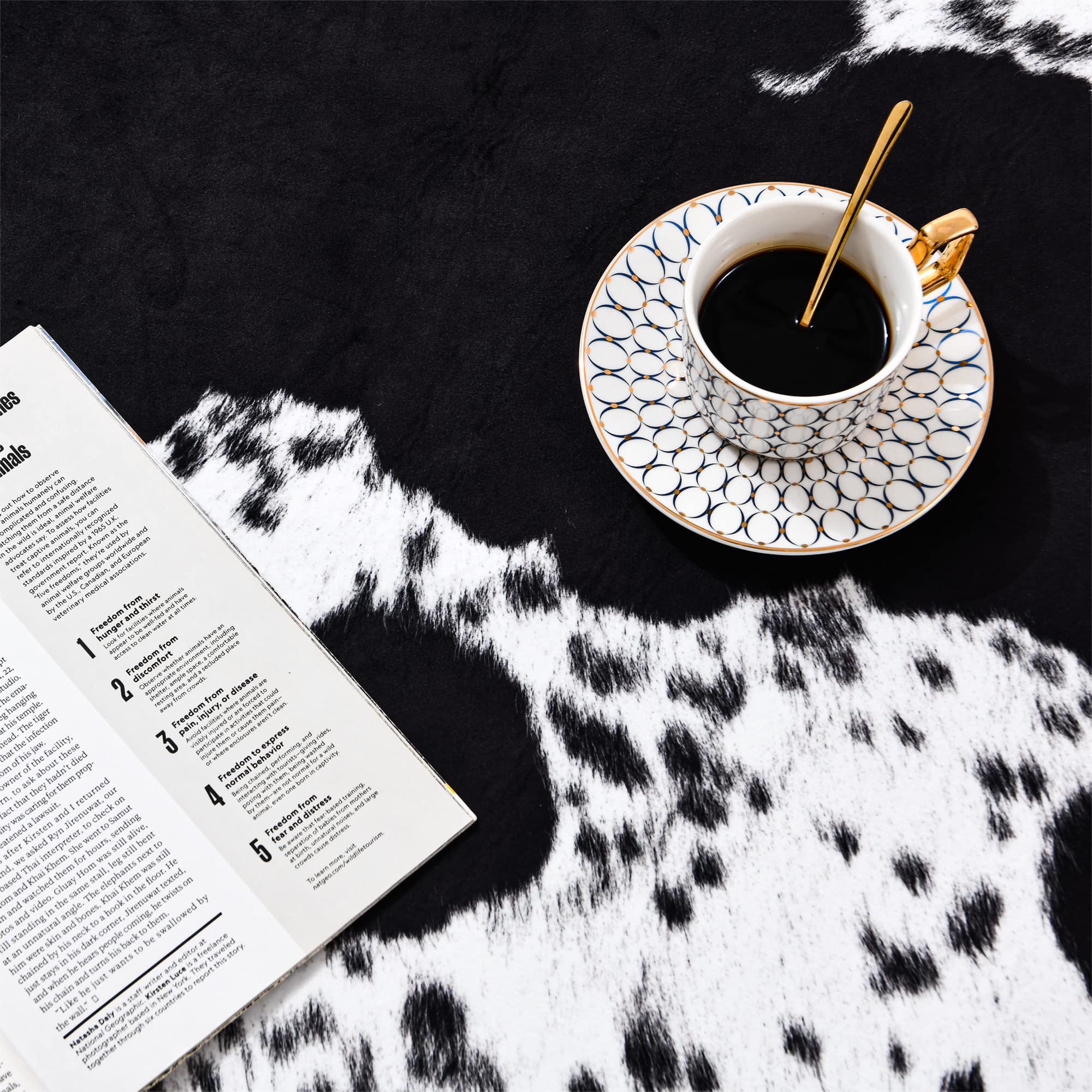 Stylish Faux Cowhide Rug 5.2x4.6 Feet - Soft Black & White Cow Print Area Rug for Living Room, Bedroom, Nursery - Western Home Decor & Bohemian Style Accent - Perfect for Farmhouse, Dorm, or Office Decor
