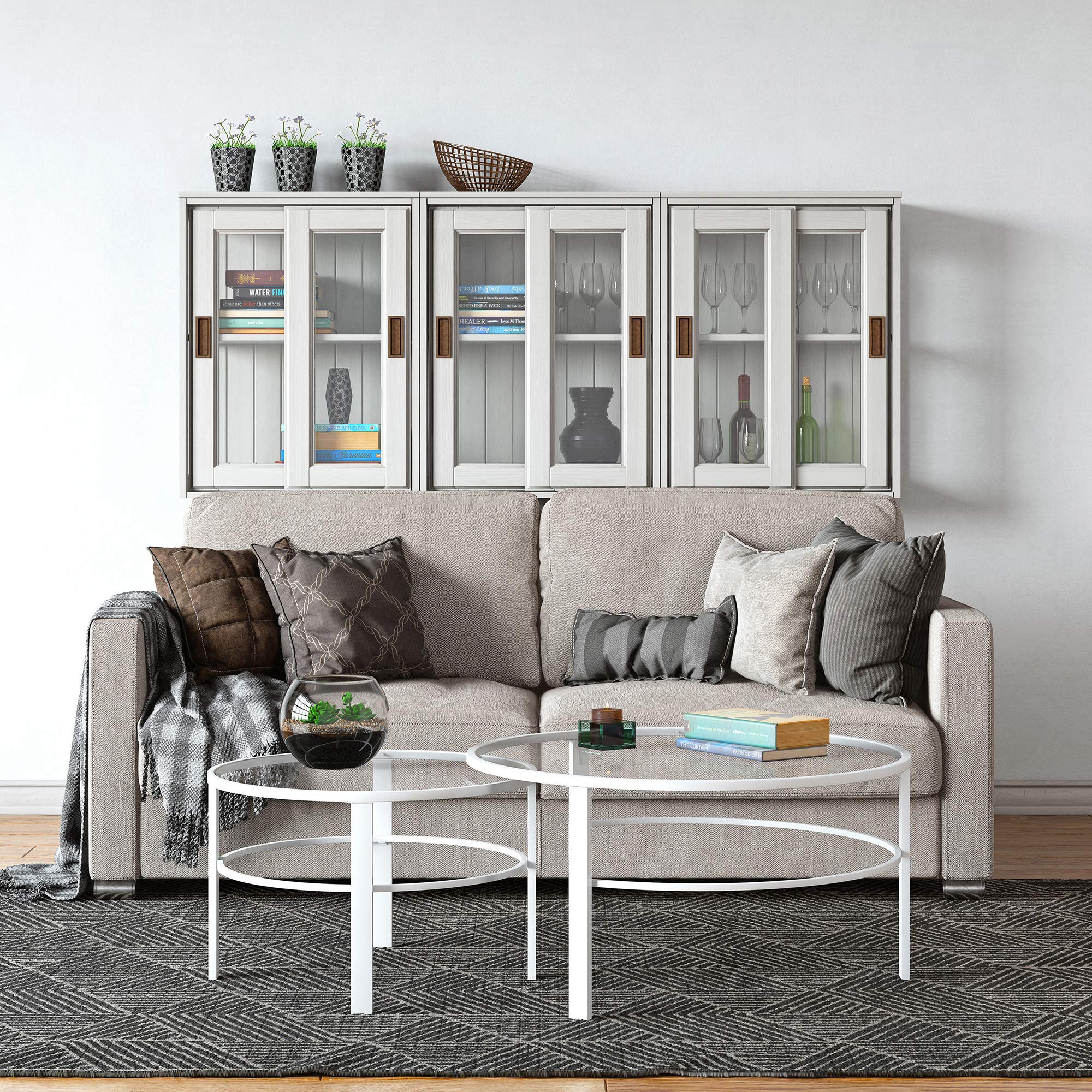 Henn&Hart White Round Nested Coffee Table - 36