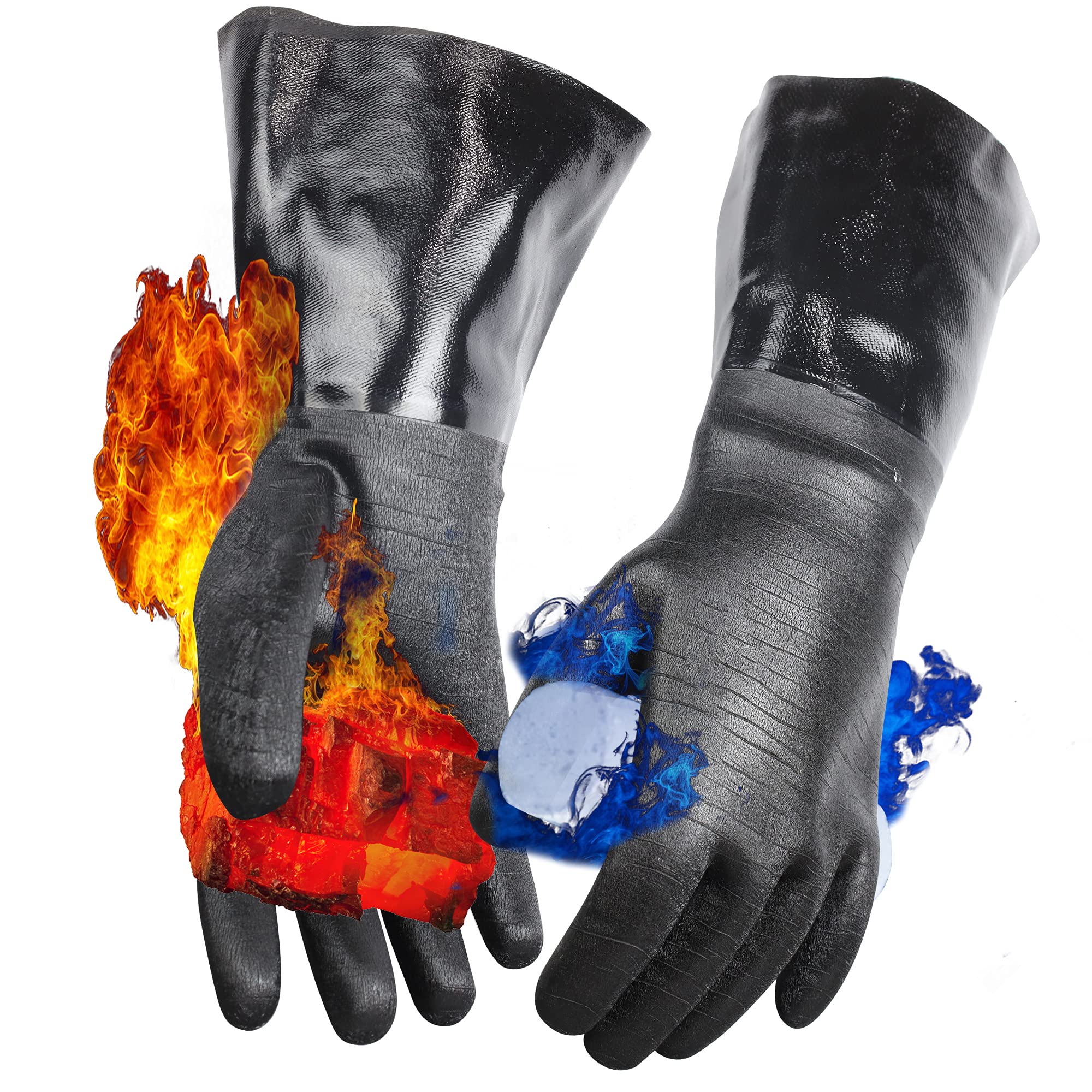 Heat Resistant BBQ Gloves for Grilling, Smoking & Cooking - Insulated Oven Mitts for Turkey Fryer, Kitchen & Outdoor Use - Waterproof, Oil & Fireproof Neoprene Gloves (Size 10/XL, Black) - Perfect for Grilling Steaks, Smoking Meats & Deep Frying Safely