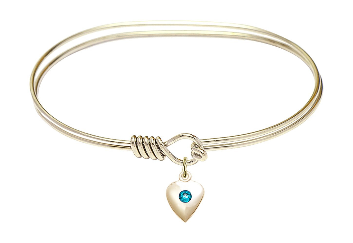 7 Inch Oval Eye Hook Bangle Bracelet with Heart Charm & December Blue Crystal - Elegant Jewelry for Women, Perfect for Parties, Weddings, and Special Occasions