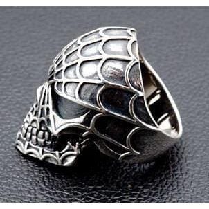 Spider Web Skull 925 Sterling Silver Biker Ring for Men - Gothic Punk Jewelry, Halloween Accessory, Motorcycle Rider Gift - Perfect for Biker Events, Costume Parties & Dark Fashion