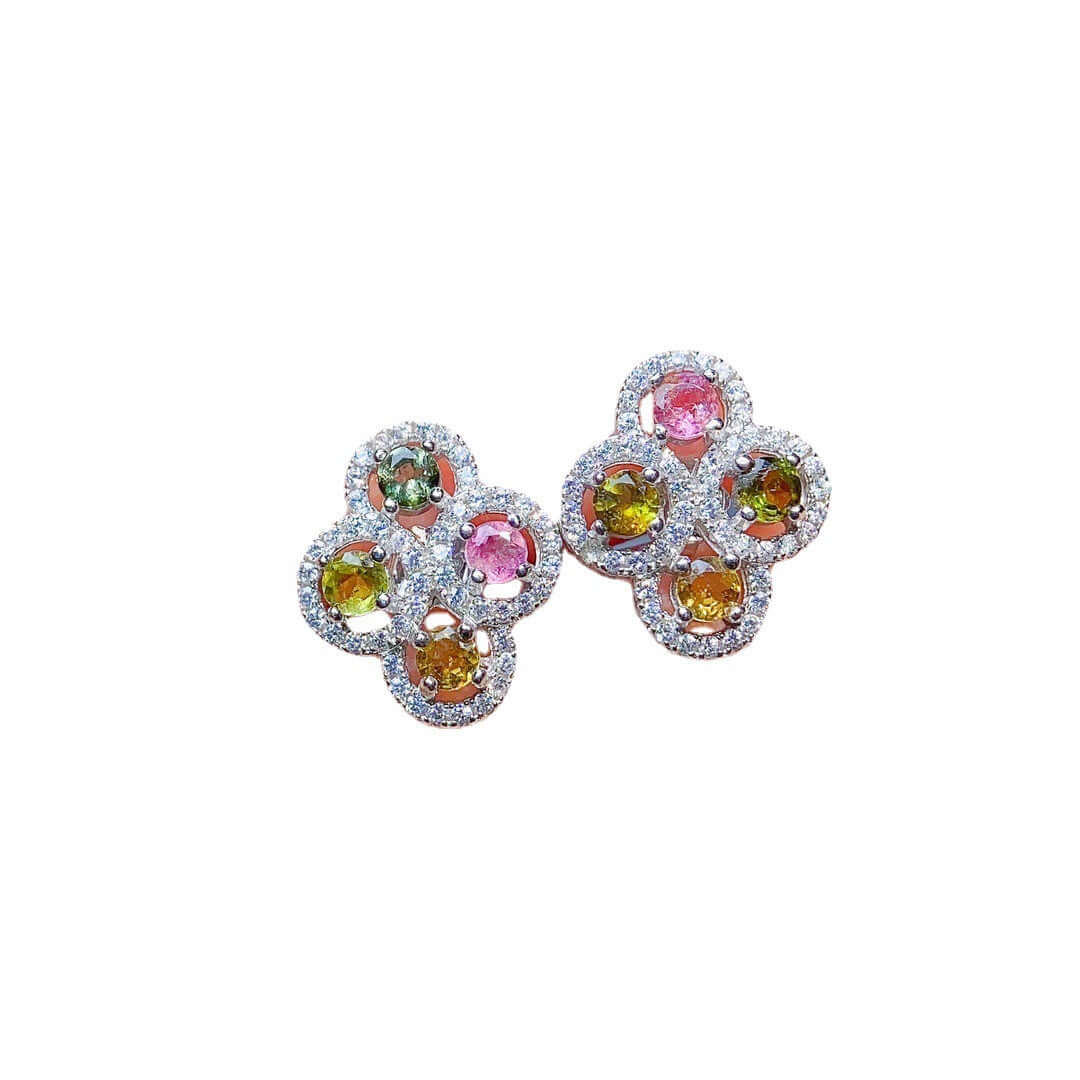 Multicolor Gemstone Flower Stud Earrings for Women | Elegant Floral Jewelry Gift | Perfect for Weddings, Parties & Everyday Wear | NS2417