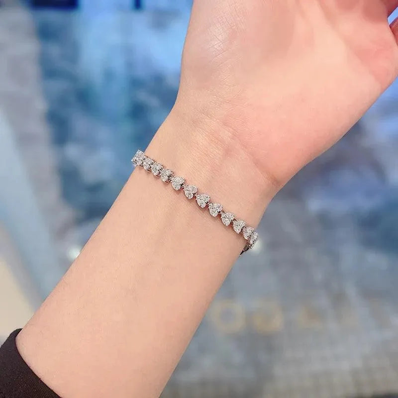 18K White Gold Diamond Bracelet for Women - Luxury Heart-Shaped Engagement Jewelry with Real Natural Diamonds - Perfect for Anniversaries, Proposals & Romantic Gifts