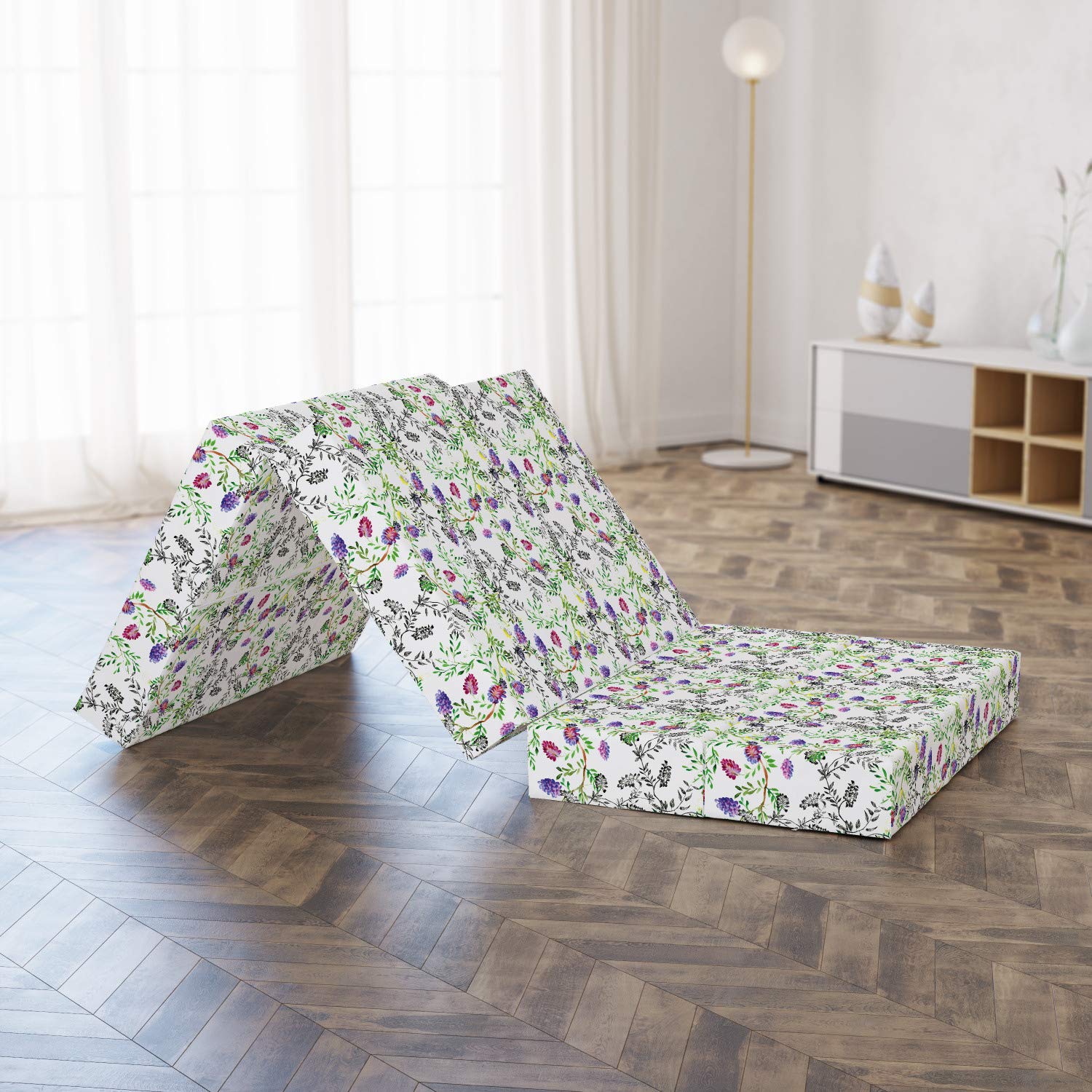 Ambesonne Floral Foldable Mattress - Lilac Wild Flowers Design, 74.8