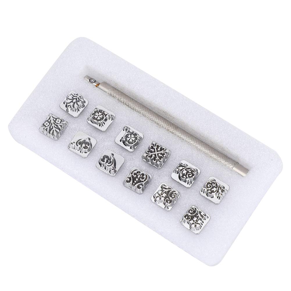 12 Pcs Leather Stamping Punch Tool Set - DIY Floral Design Leathercraft Stamps with Handle for Leatherworking, Bookbinding & Crafting - Tang Dynasty Flower Pattern for Belts, Wallets & DIY Projects