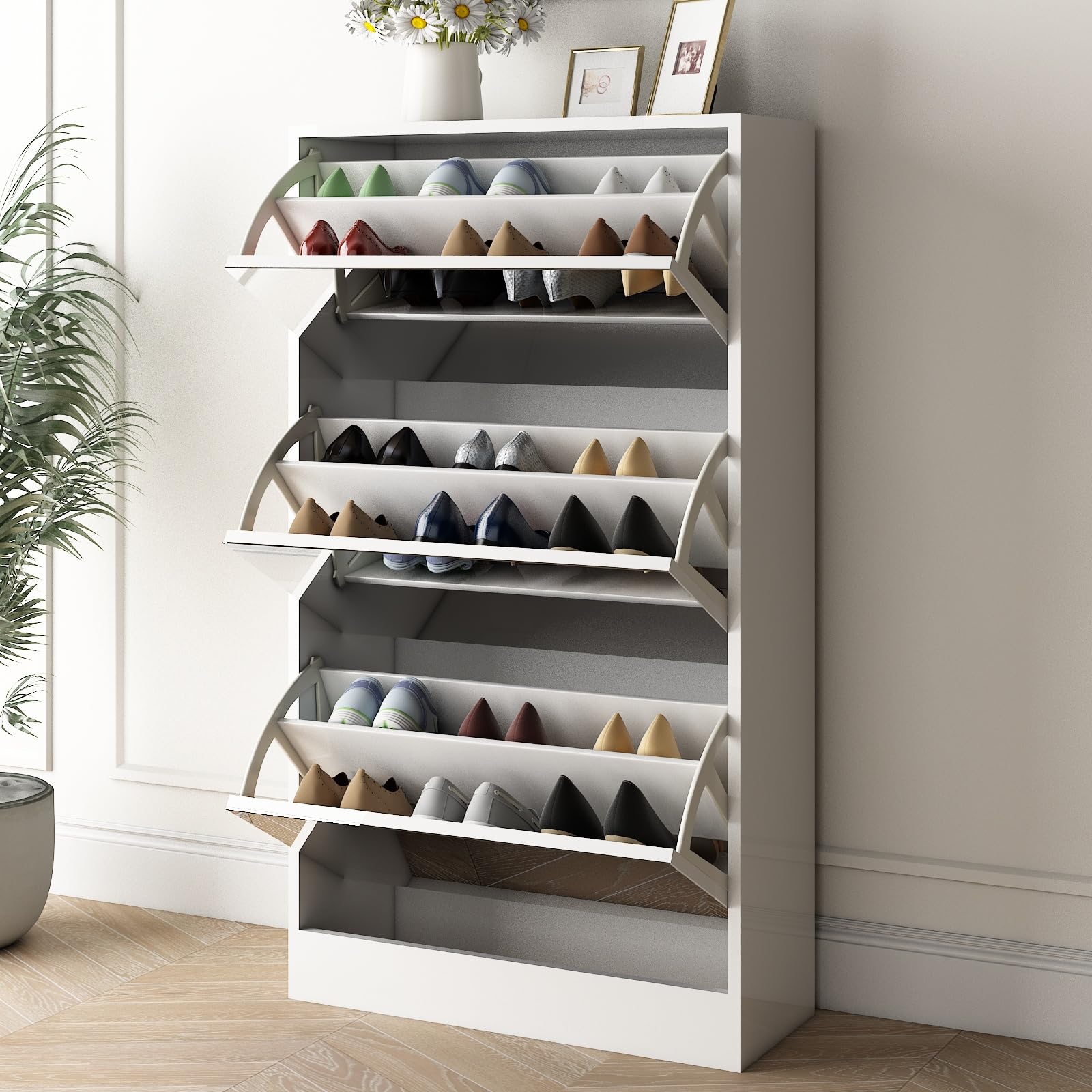 VERYKE Slim Shoe Storage Cabinet with 3 Flip Drawers - Freestanding Entryway Shoe Organizer for Hallway, Closet & Living Room - Space Saving Hidden Shoe Rack for Home & Office Organization