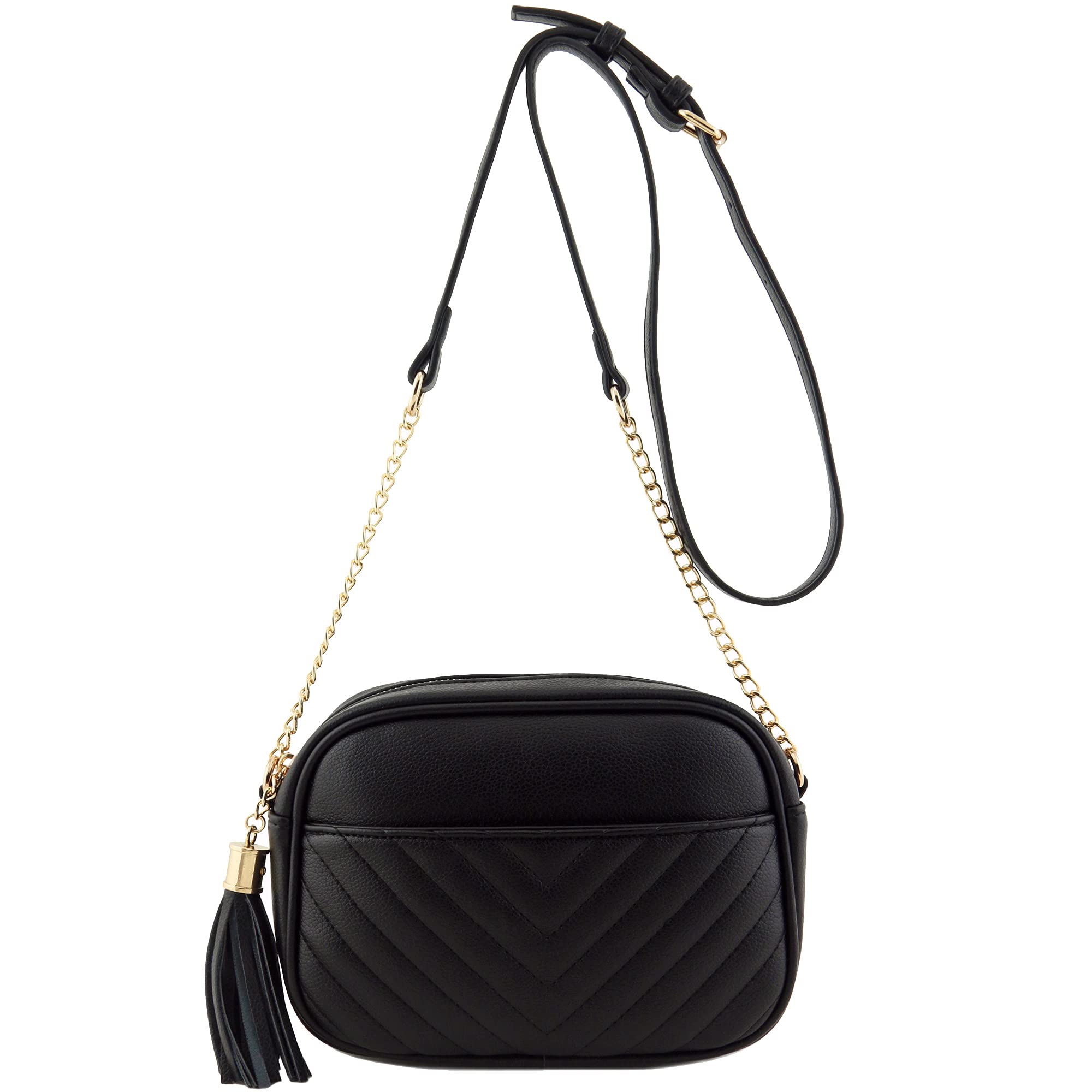 Stylish Chevron Quilted Crossbody Camera Bag with Adjustable Chain Strap & Tassel - Perfect for Travel, Photography & Everyday Use