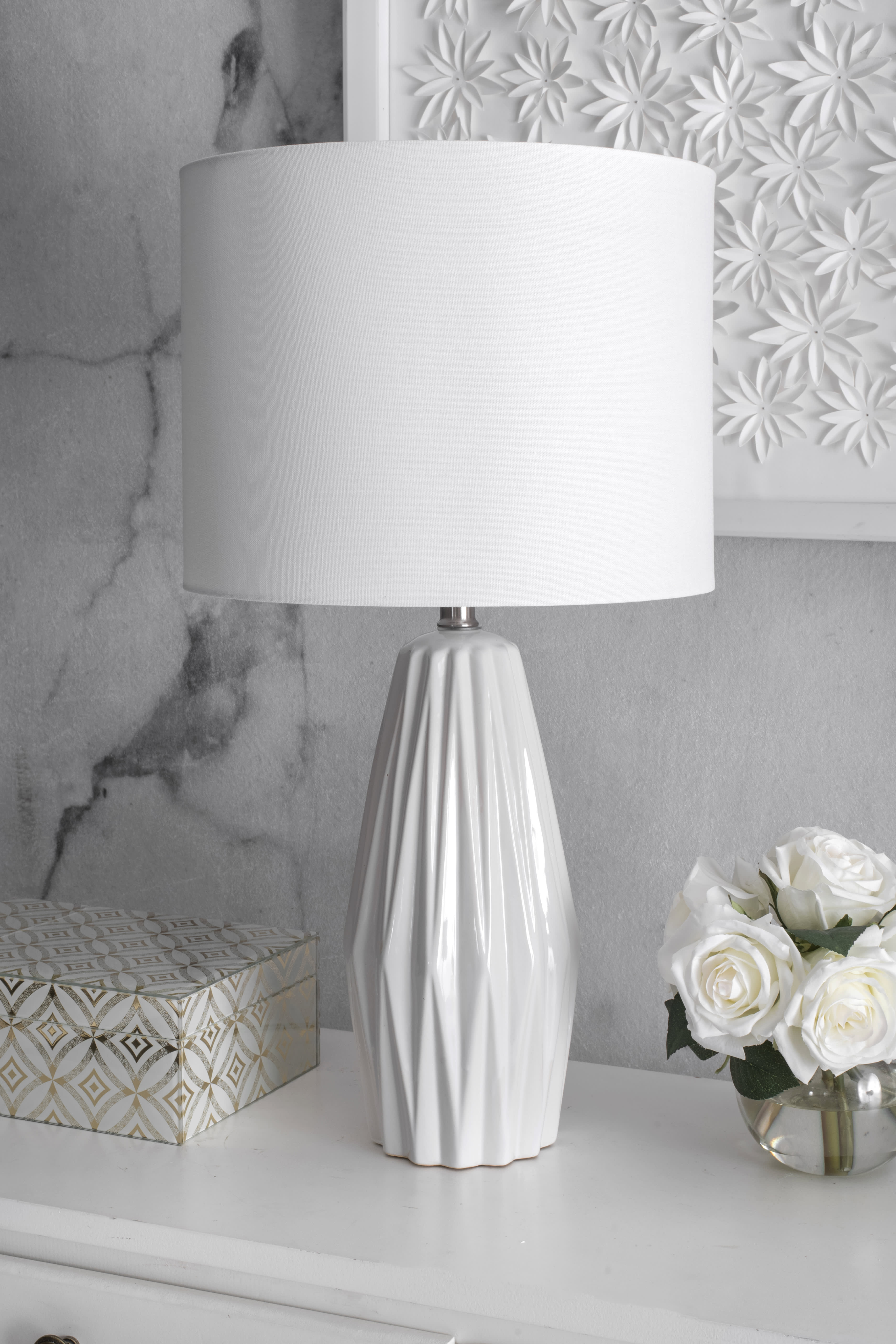 25 Inch White EVA Ceramic Table Lamp - Modern Home & Office Lighting for Bedroom, Living Room, or Study Desk