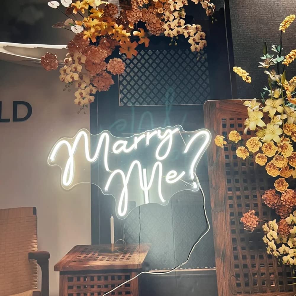 Custom Neon 'Marry Me' Sign with LED Lights - Wedding Proposal Decor, Bedroom Wall Art, Unique Gift for Women (17.7x8.8 Inches) - Perfect for Romantic Proposals, Anniversary Surprises & Wedding Decorations