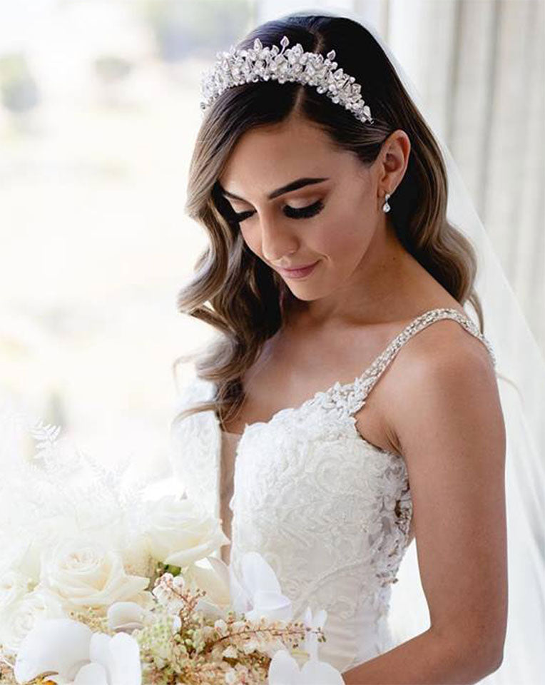 Elegant Wedding Crown for Women - Pearl, Crystal & Leaf Bridal Headpiece | Xena Crown by Kezani | Perfect for Bridal, Prom & Special Occasions