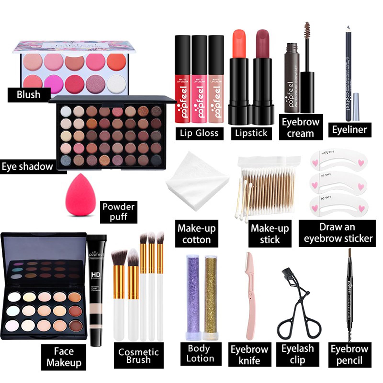 FantasyDay Complete Makeup Kit - Christmas Makeup Gift Set with Eyeshadow, Lipstick, Brushes, Contour Stick, Concealer, Mascara, Blush, Powder | Perfect for Holiday Gifting, Birthday Presents & Professional Makeup Artists