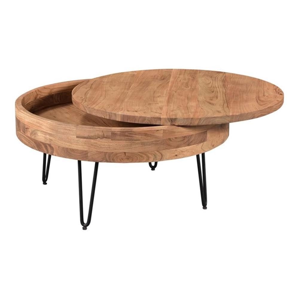 Armen Living Privado Storage Coffee Table - Brown Leather Top with Hidden Storage Compartment | Perfect for Living Room, Office, or Small Space Organization