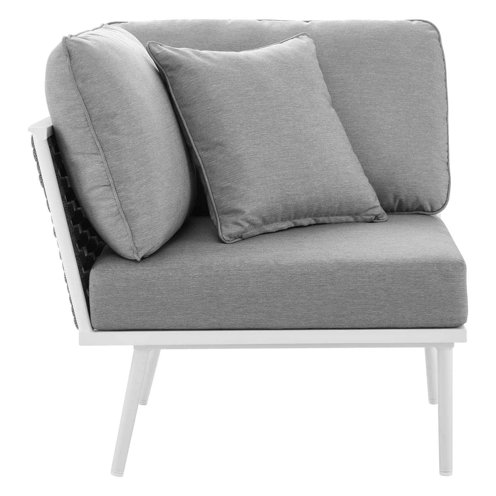 Modway Stance Outdoor Patio Woven Rope Aluminum Small Sectional Sofa Set - White & Gray - Perfect for Backyard, Poolside & Garden Relaxation