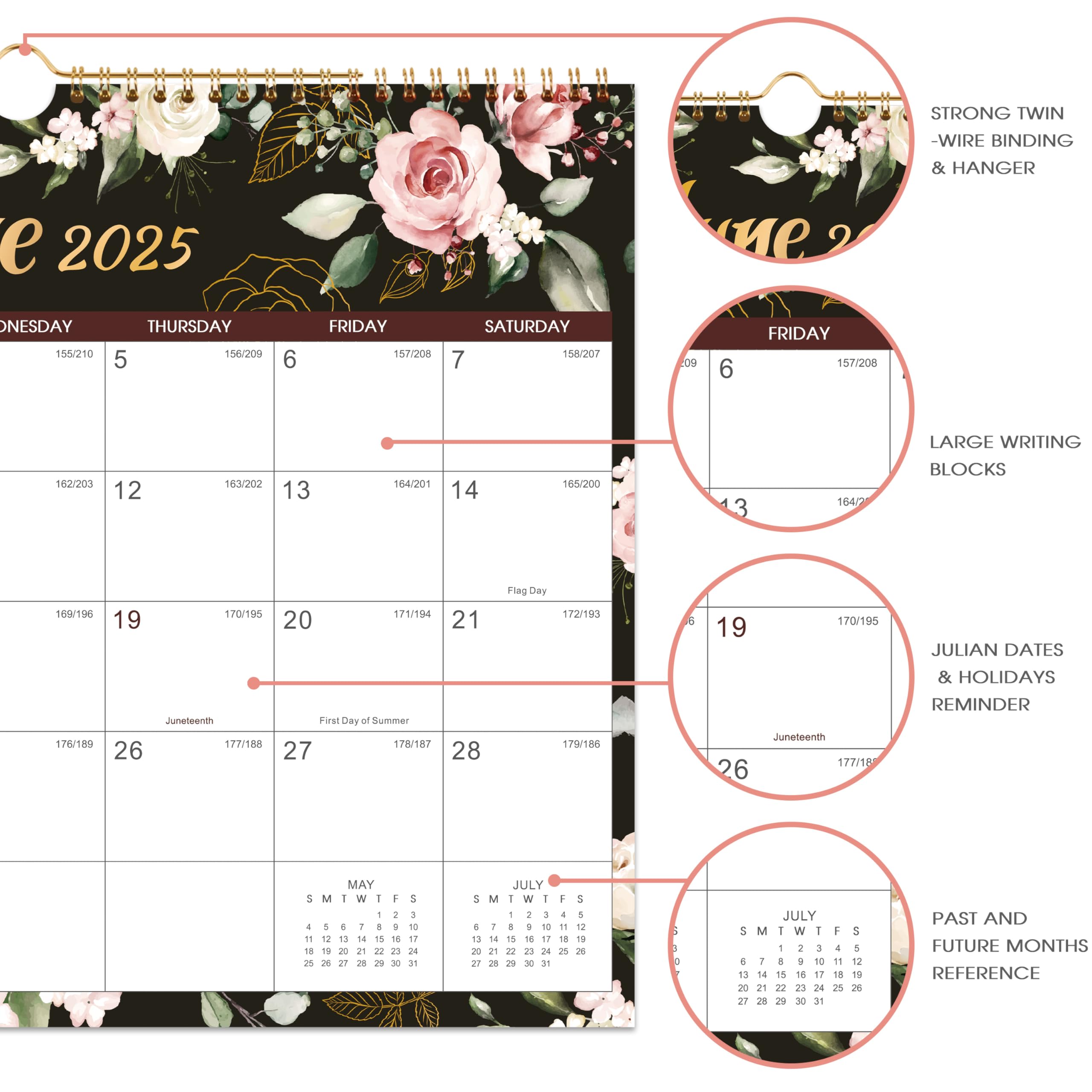 2025 Wall Calendar - 12 Months Jan-Dec 2025 Hanging Planner with Twin-Wire Binding | 14.8