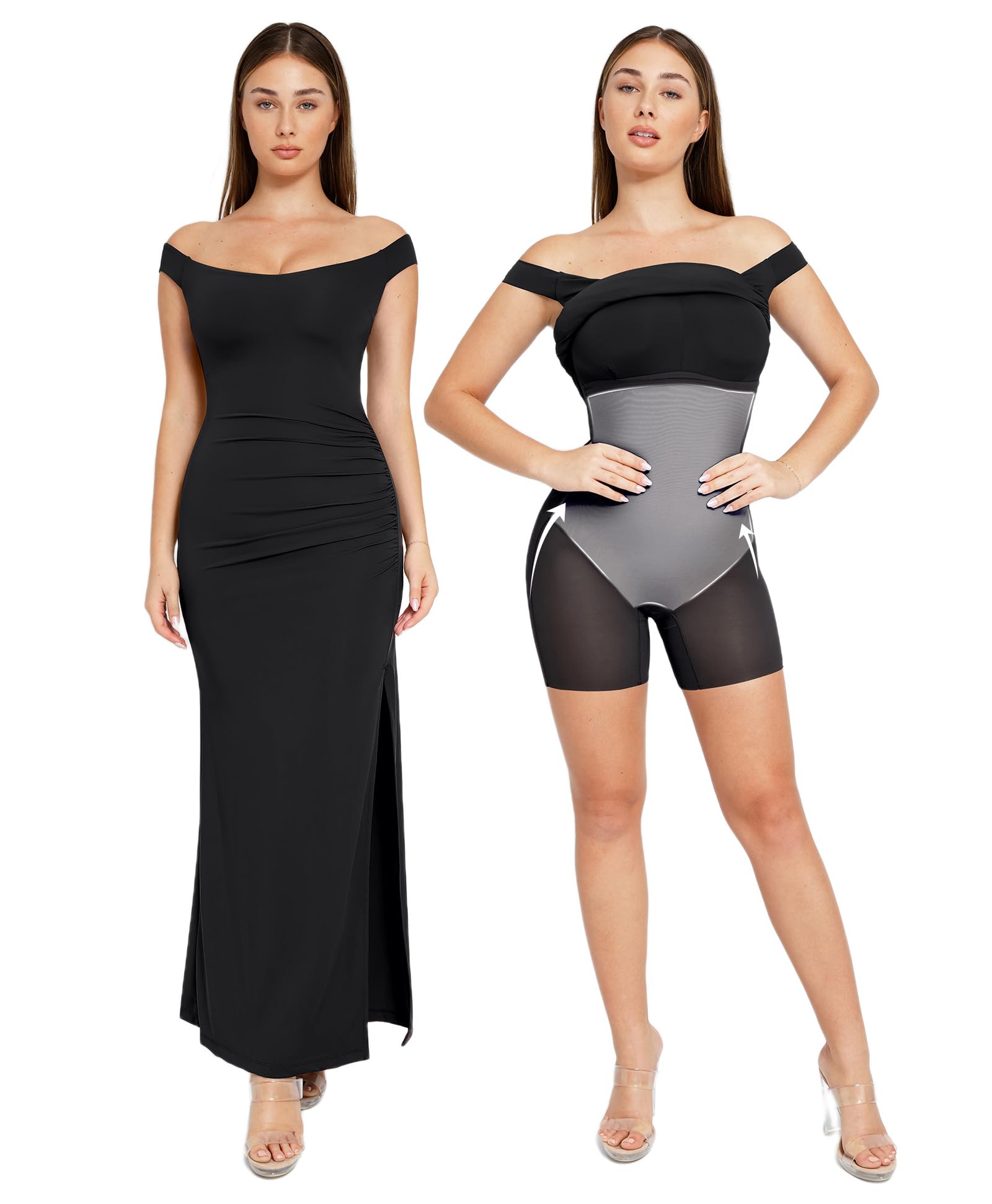 Popilush Off Shoulder Maxi Dress with Built-in Shapewear - Slimming Formal Summer Dress for Women 2024 | Perfect for Weddings, Parties & Special Occasions