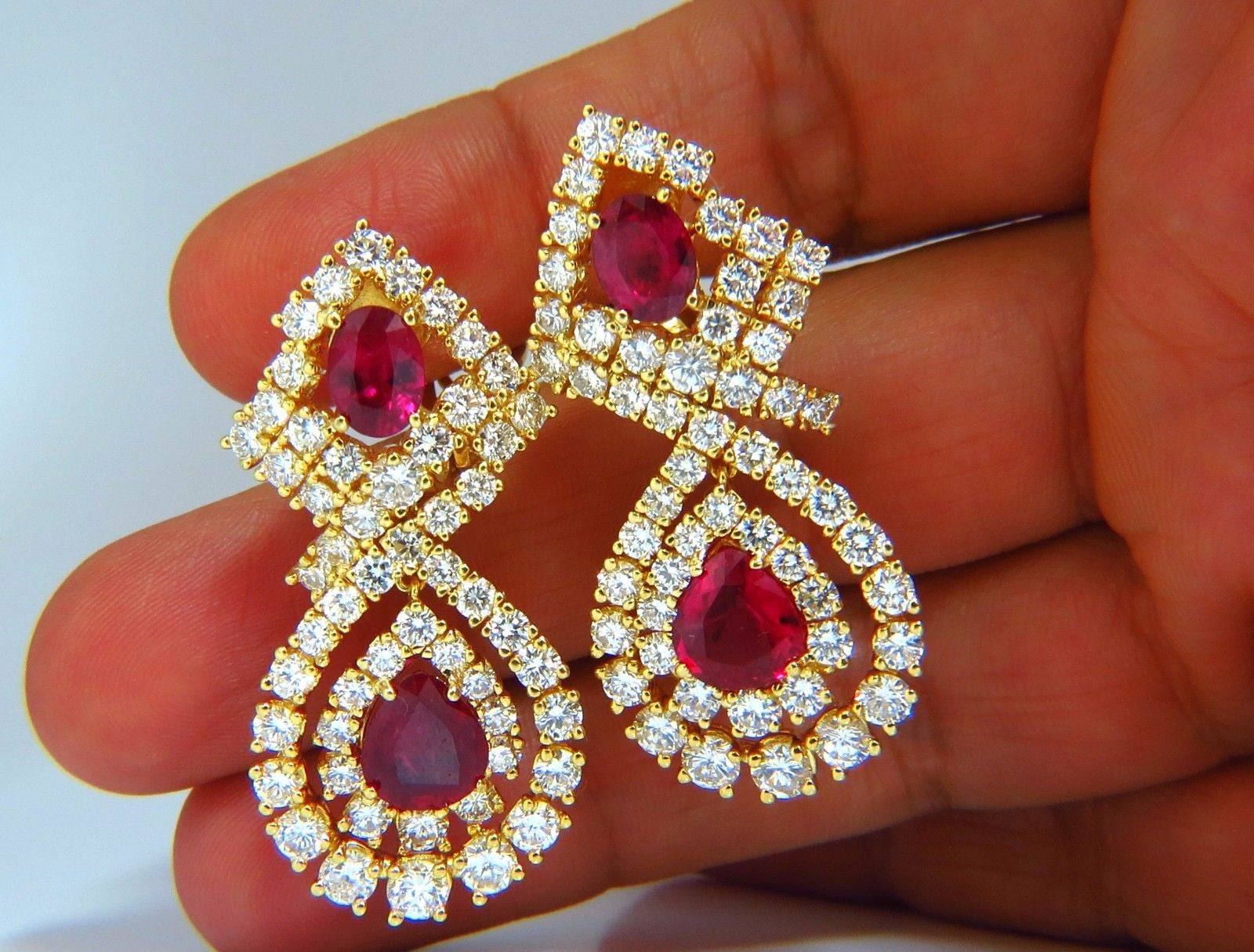 18.96ct GIA Certified Natural Red Ruby & Diamond Dangle Earrings in 18K Gold - Elegant Statement Jewelry for Weddings, Parties & Special Occasions
