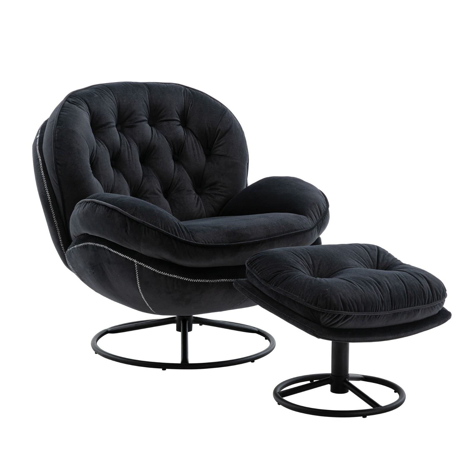 Velvet Swivel Accent Chair with Ottoman - Modern Living Room Lounge Chair with Footrest for Relaxing & Reading - Perfect for Home, Office, and Cozy Spaces