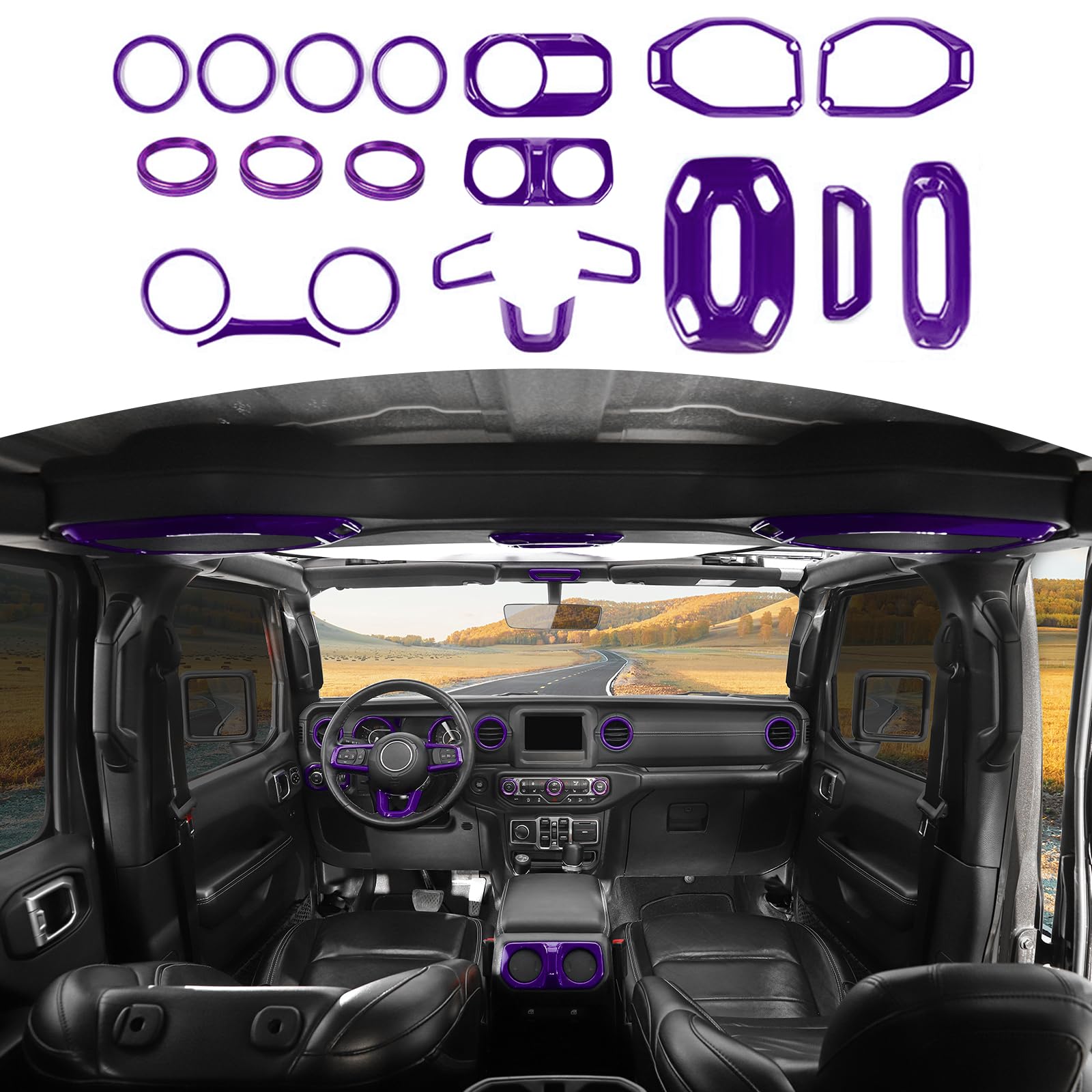 RT-TCZ Purple Interior Trim Cover Kit for Jeep Wrangler JL & JLU (2018-2023) - 20pcs Steering Wheel & AC Vent Accessories | Upgrade Your Ride's Style & Protection