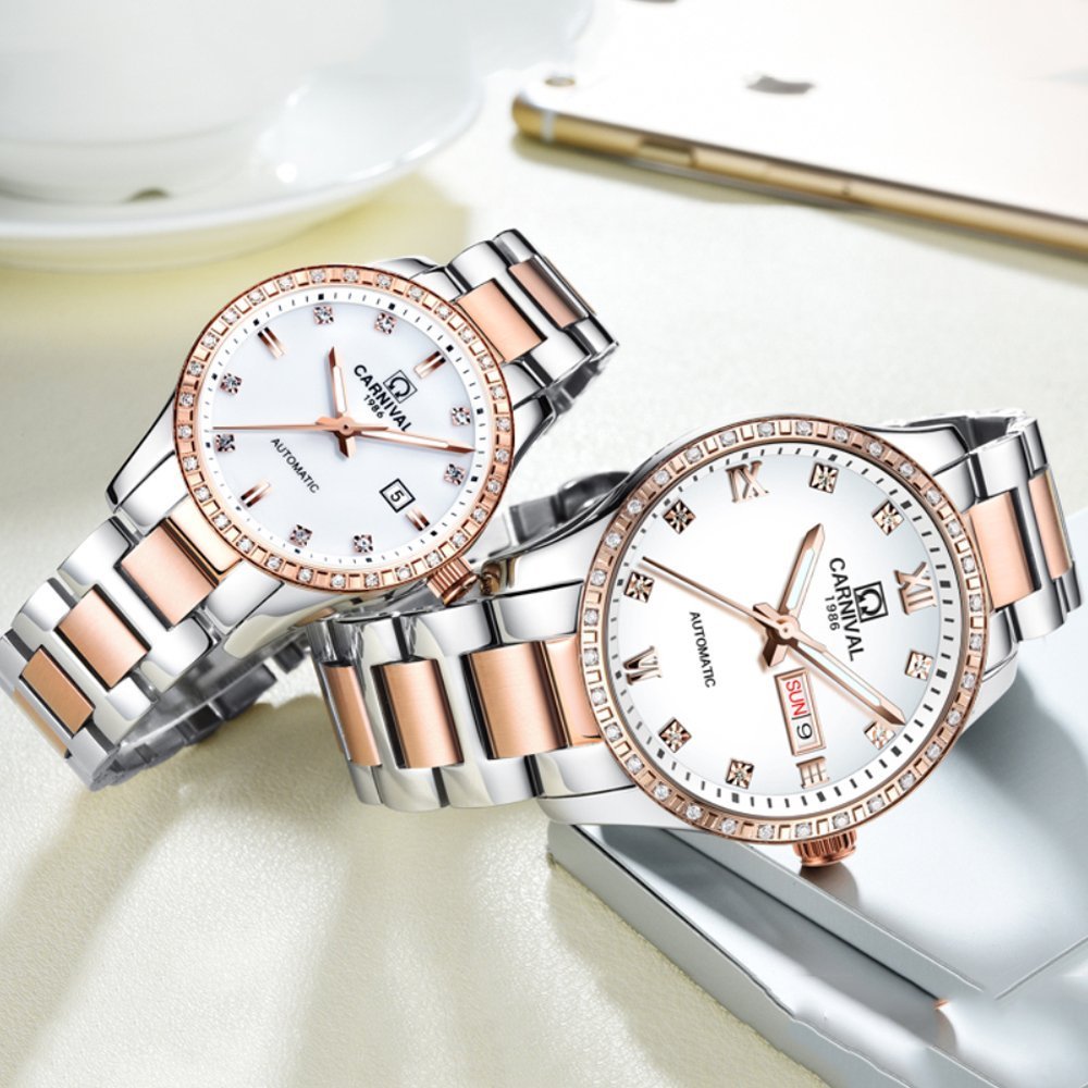 Gosasa Automatic Mechanical Watch for Men and Women - Sapphire Glass, Stainless Steel, Couple Matching Set - Perfect Anniversary, Wedding, Valentine's Day Gift for Him & Her
